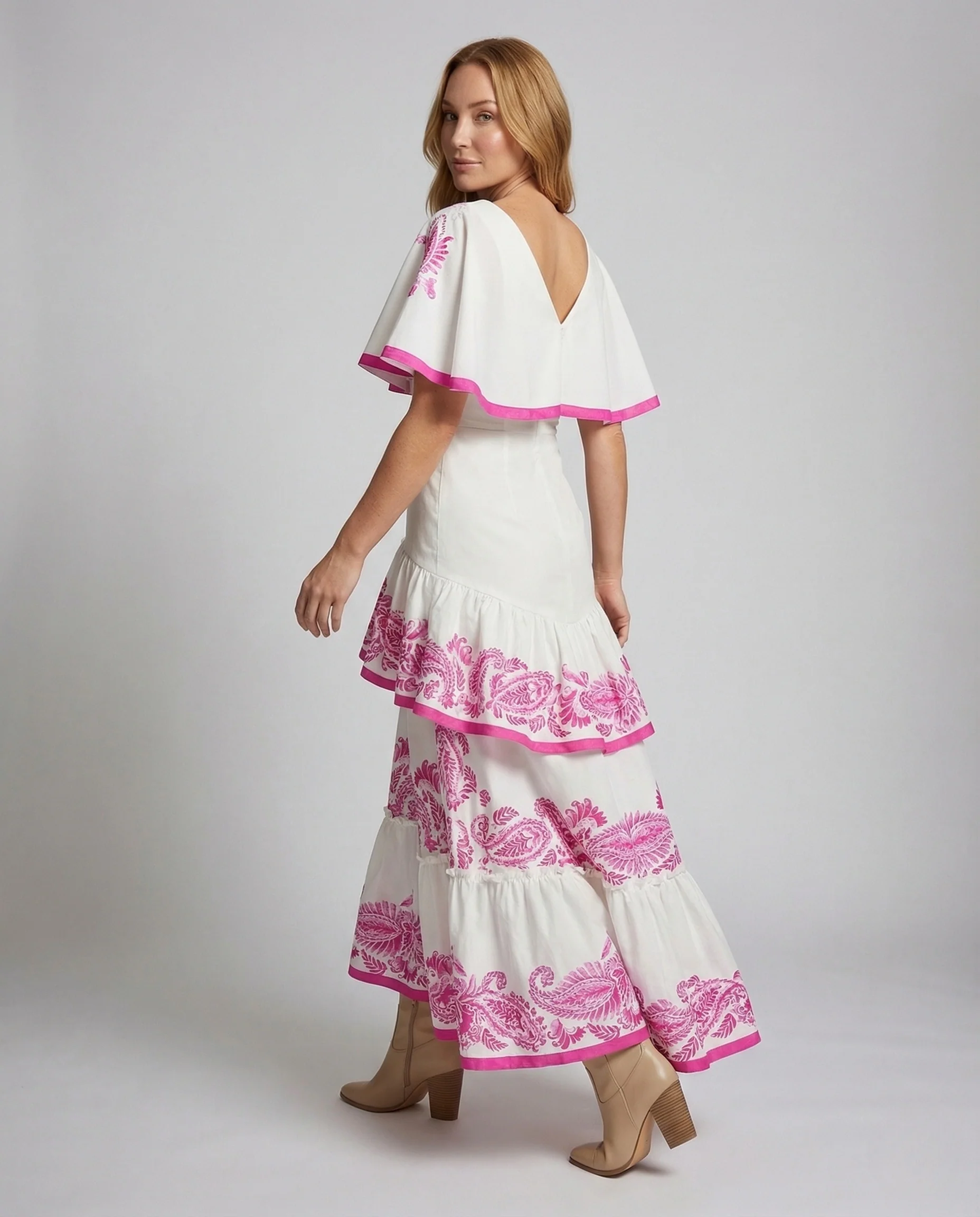 Damen Maxikleid V Ausschnitt Volant - Image 4