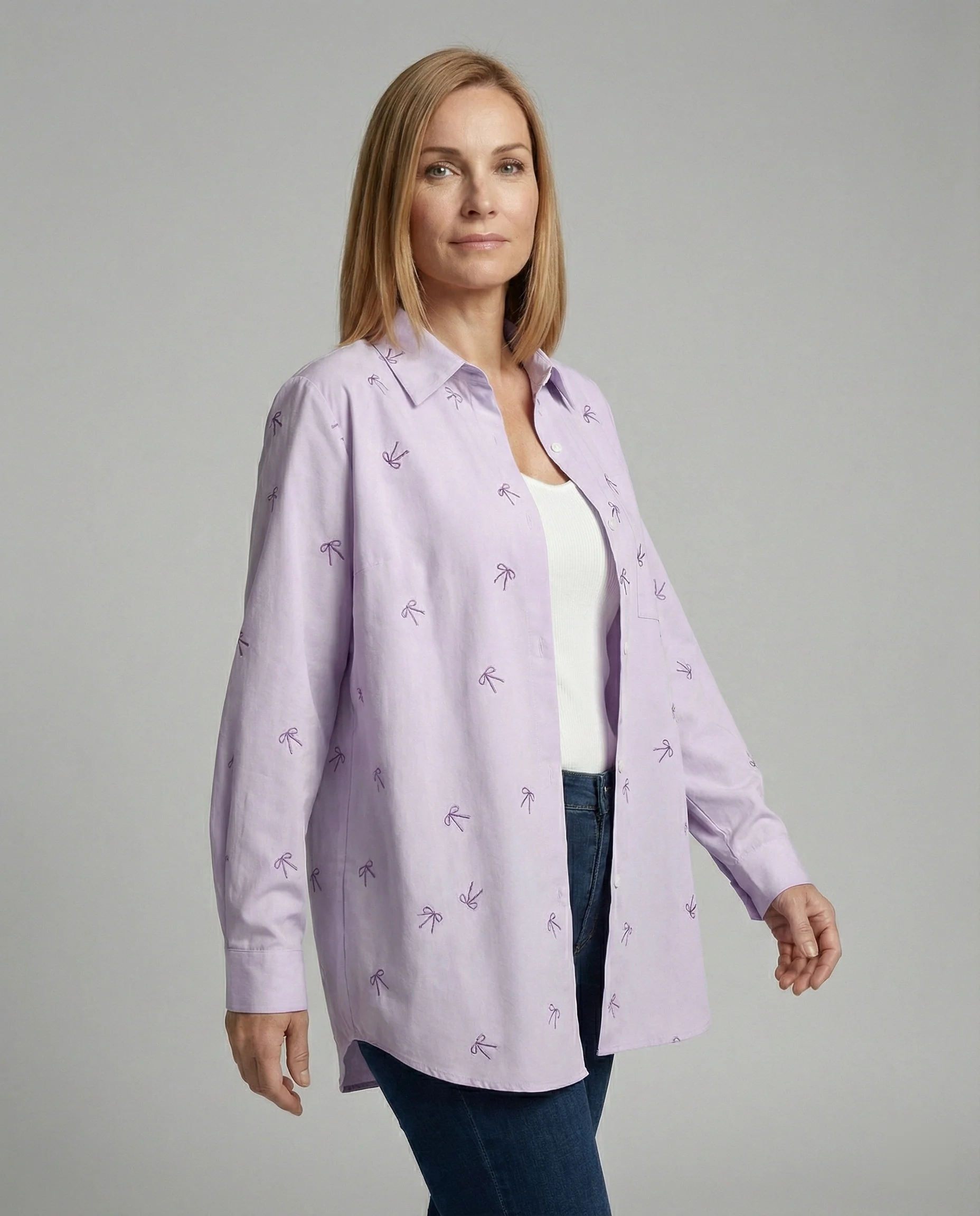 Damen Hemdbluse Oversize Schleifen - Image 7