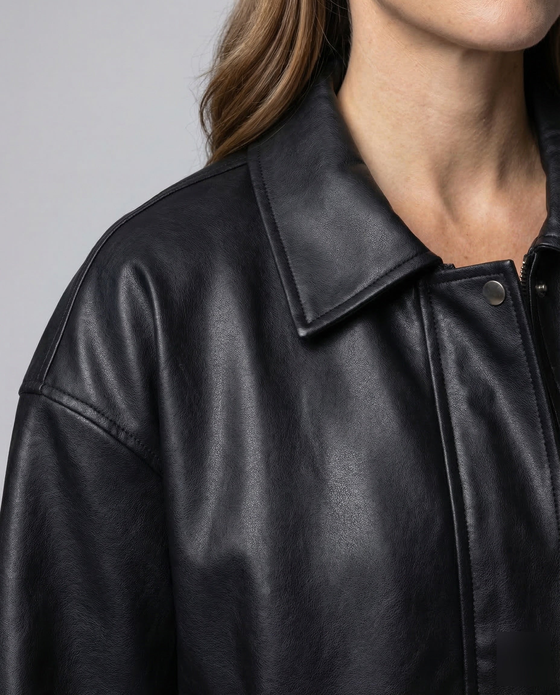 Damen Kunstleder Bomberjacke Oversize - Image 3