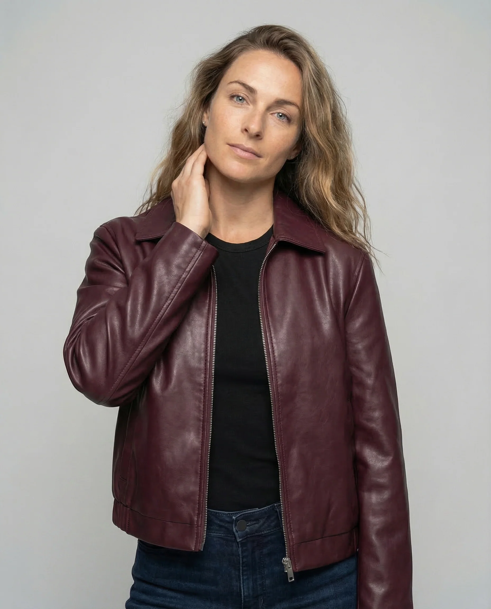 Damen Oversize Kunstlederjacke Reißverschluss - Image 2