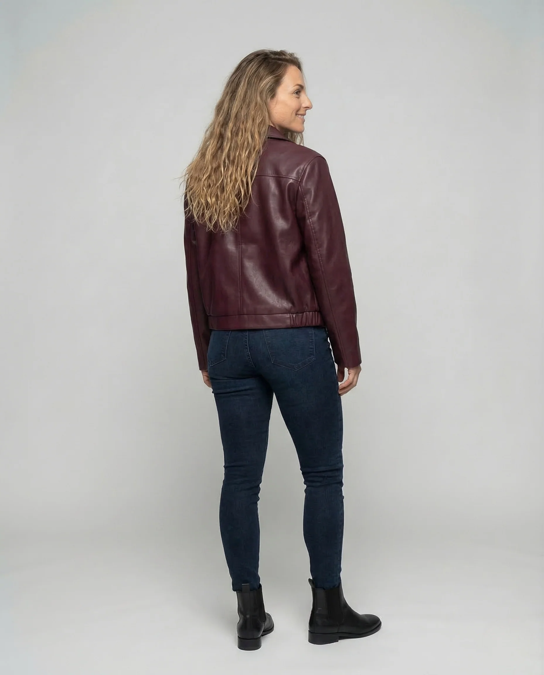 Damen Oversize Kunstlederjacke Reißverschluss - Image 4