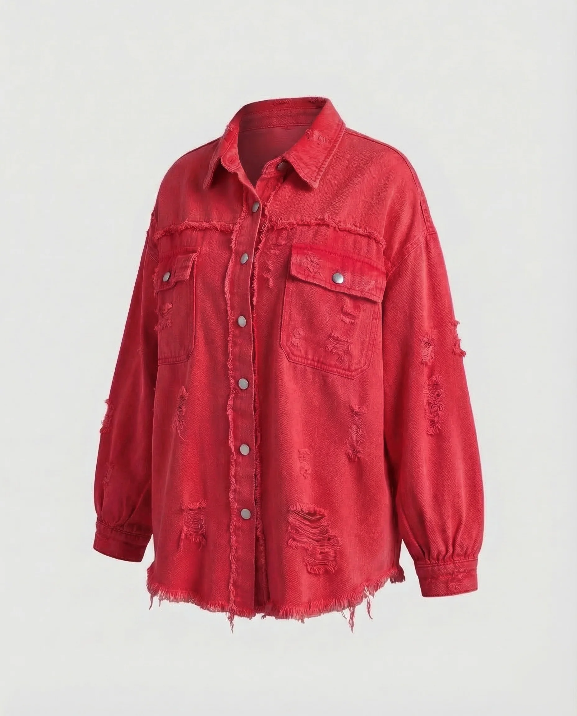 Damen Jeanshemdjacke Oversize Fransen - Image 11
