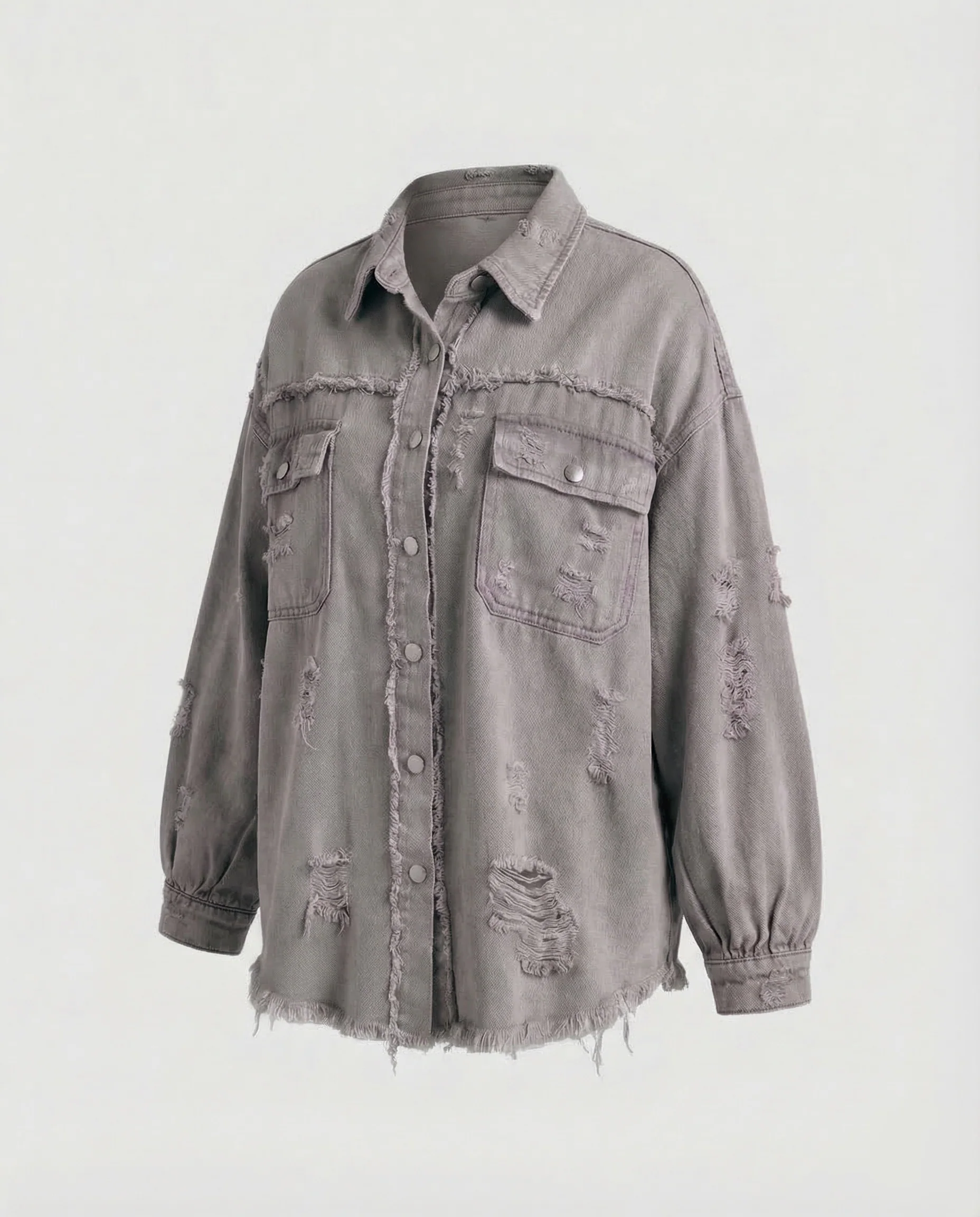 Damen Jeanshemdjacke Oversize Fransen - Image 13