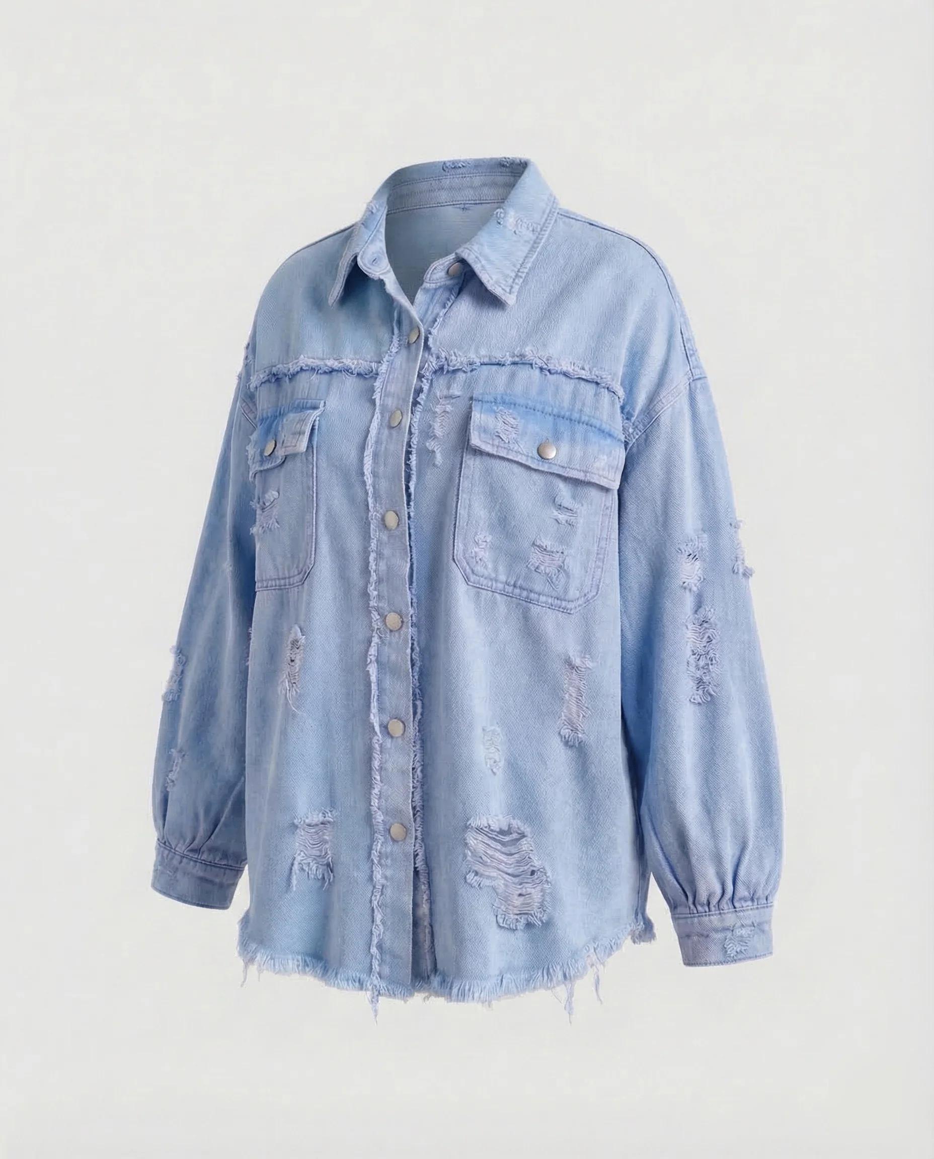 Damen Jeanshemdjacke Oversize Fransen - Image 17