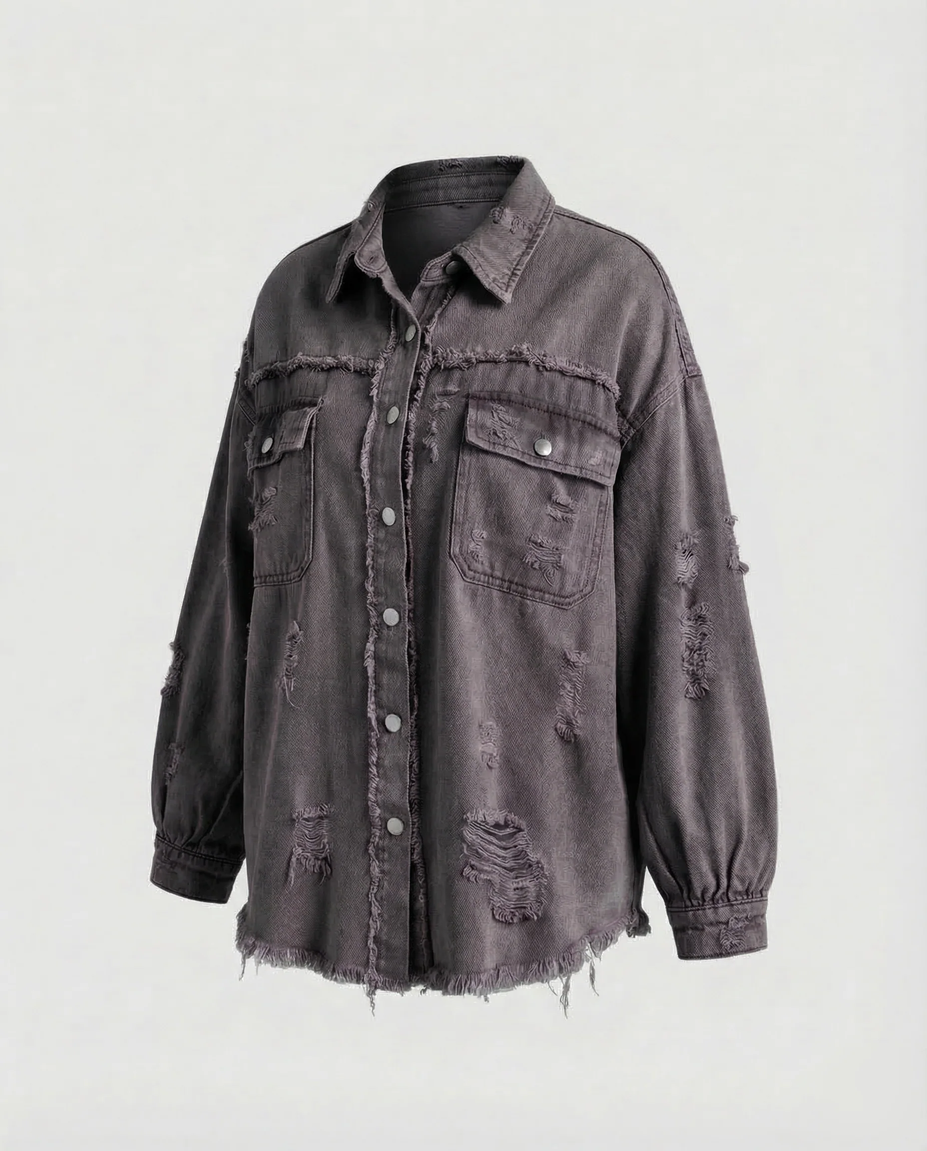 Damen Jeanshemdjacke Oversize Fransen - Image 18