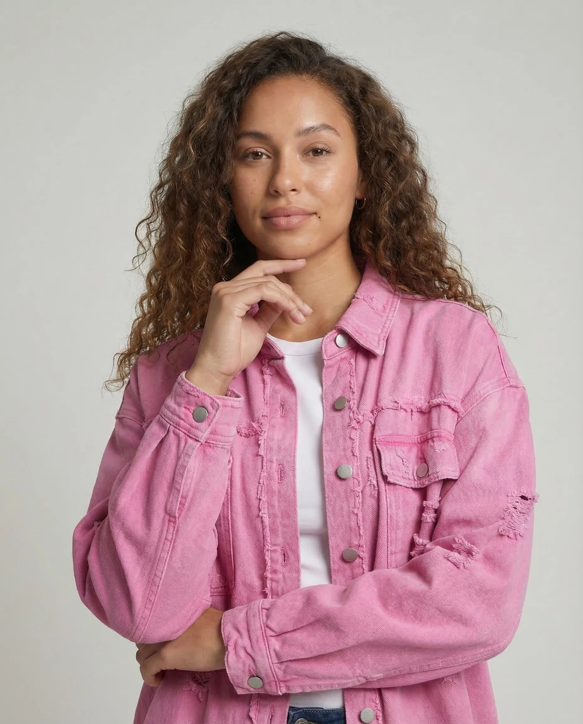 Damen Jeanshemdjacke Oversize Fransen - Image 2