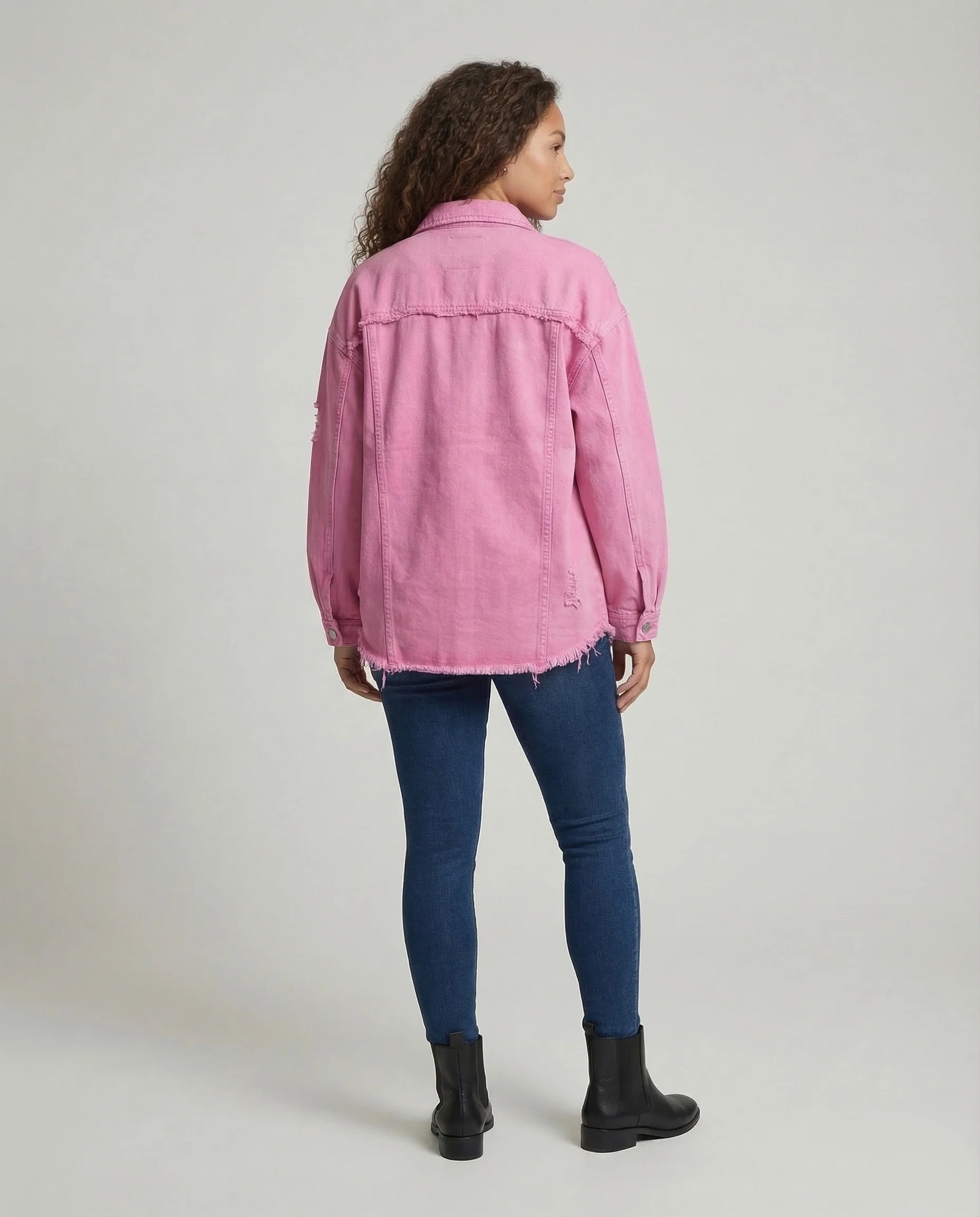 Damen Jeanshemdjacke Oversize Fransen - Image 4