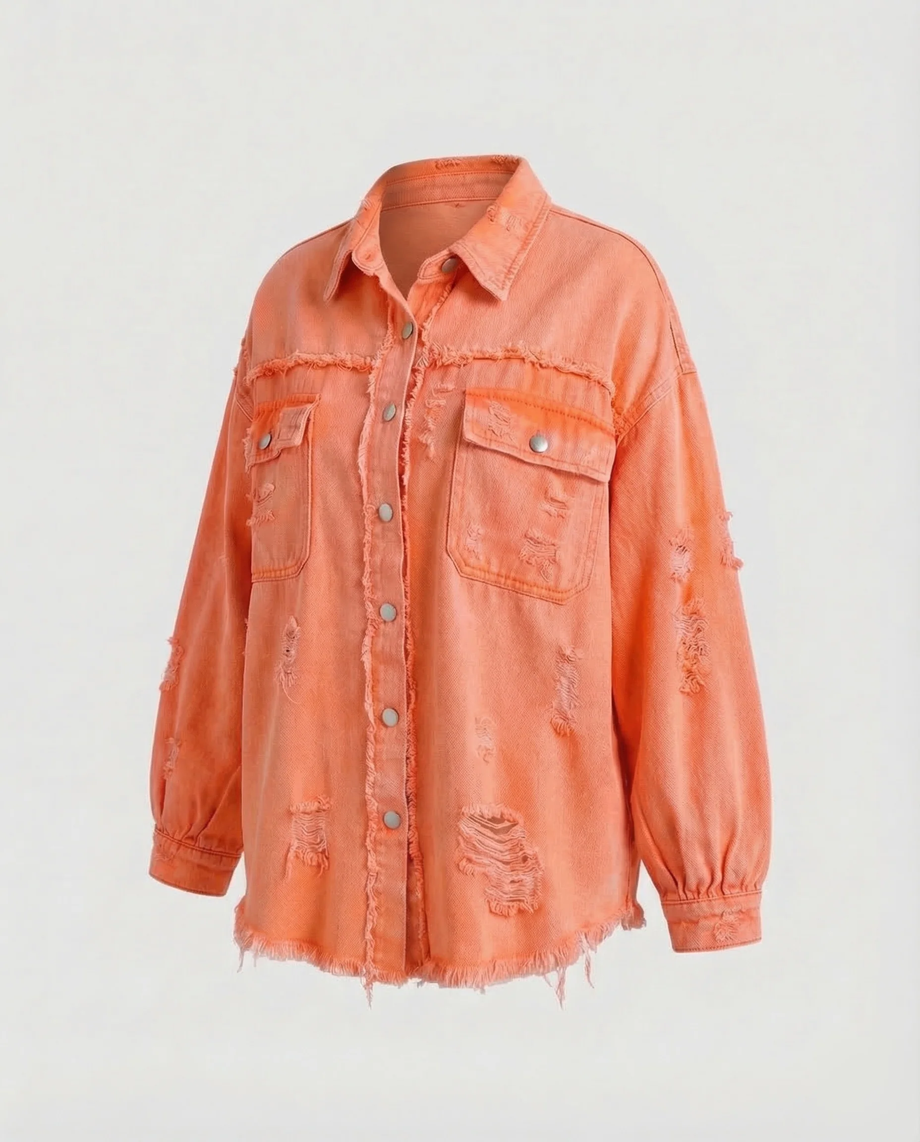 Damen Jeanshemdjacke Oversize Fransen - Image 6