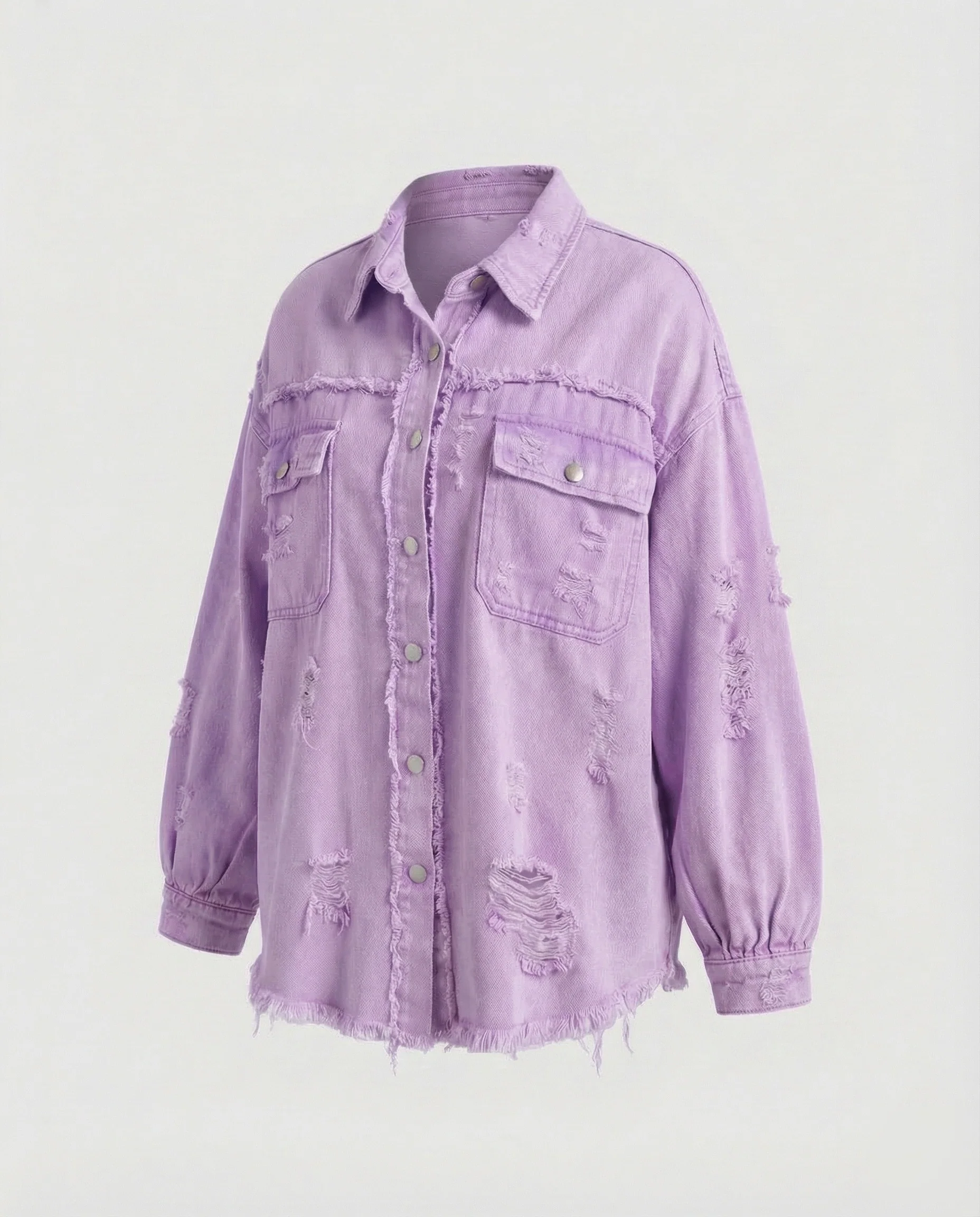 Damen Jeanshemdjacke Oversize Fransen - Image 7