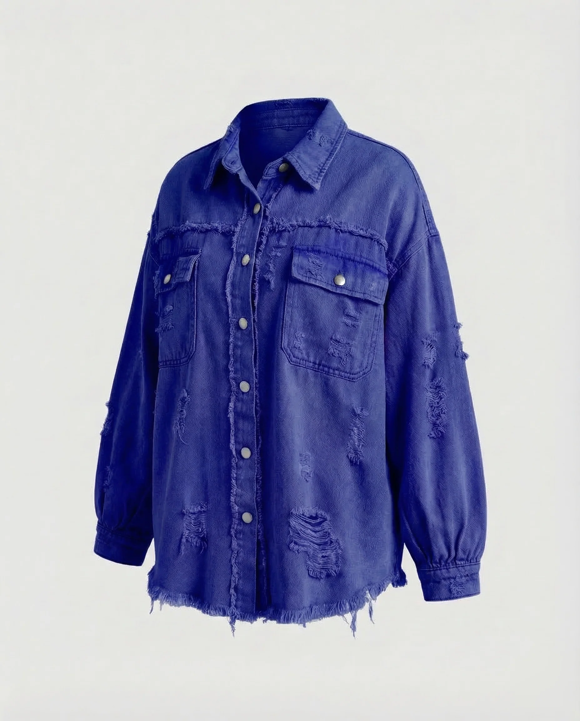 Damen Jeanshemdjacke Oversize Fransen - Image 9