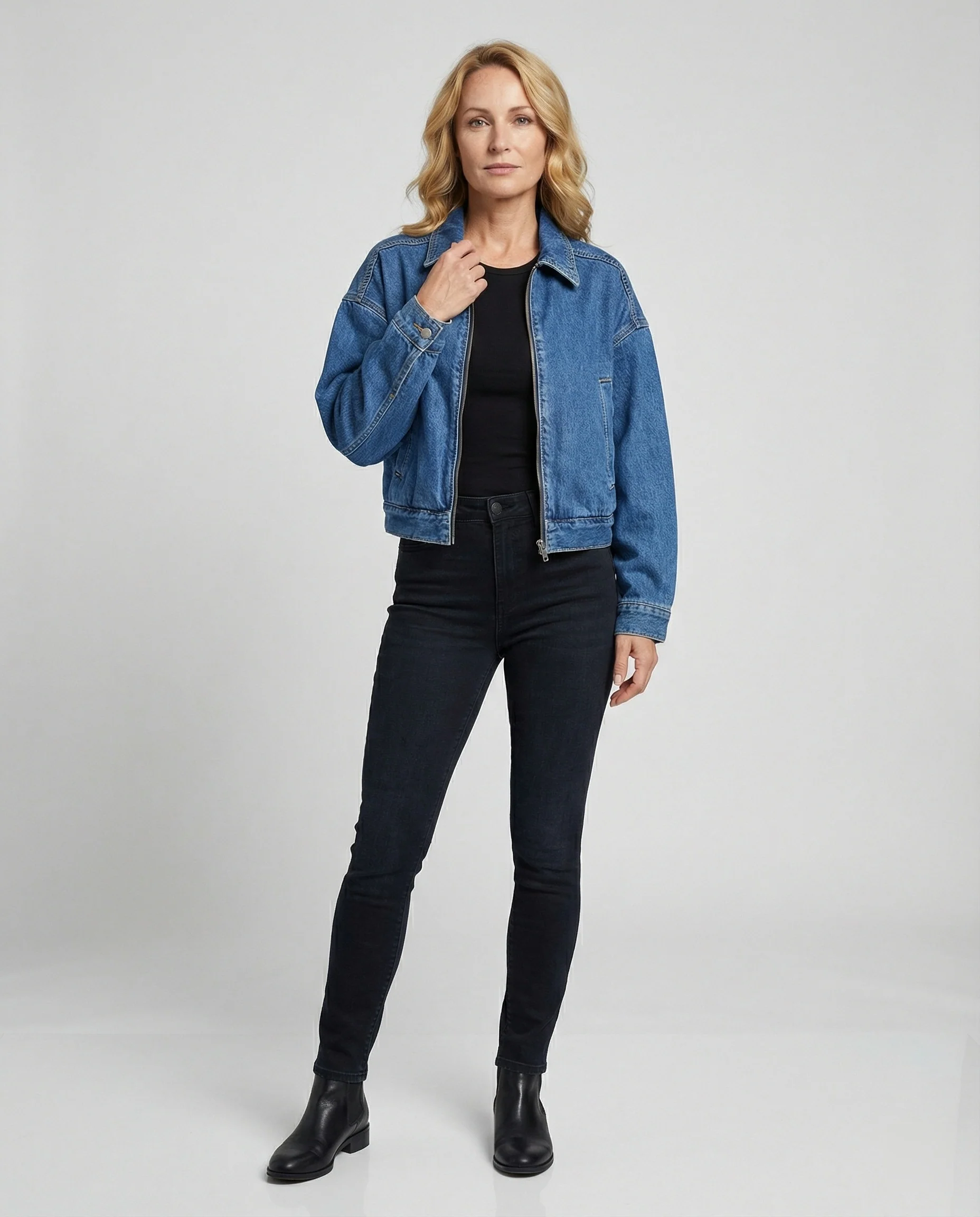 Damen Jeansjacke Oversize mit Reißverschluss - Image 2