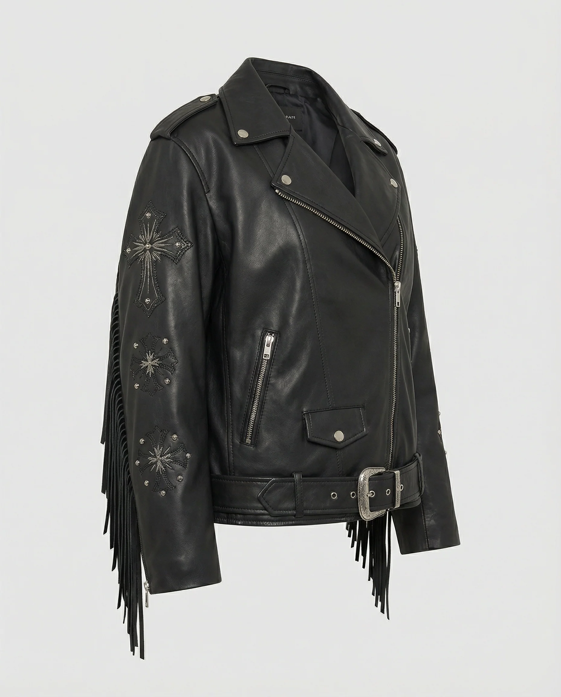 Oversized Kunstleder-Bikerjacke mit Sternnieten, Schnallen und verstellbarem Taillengürtel Heidi-Mode - Image 5