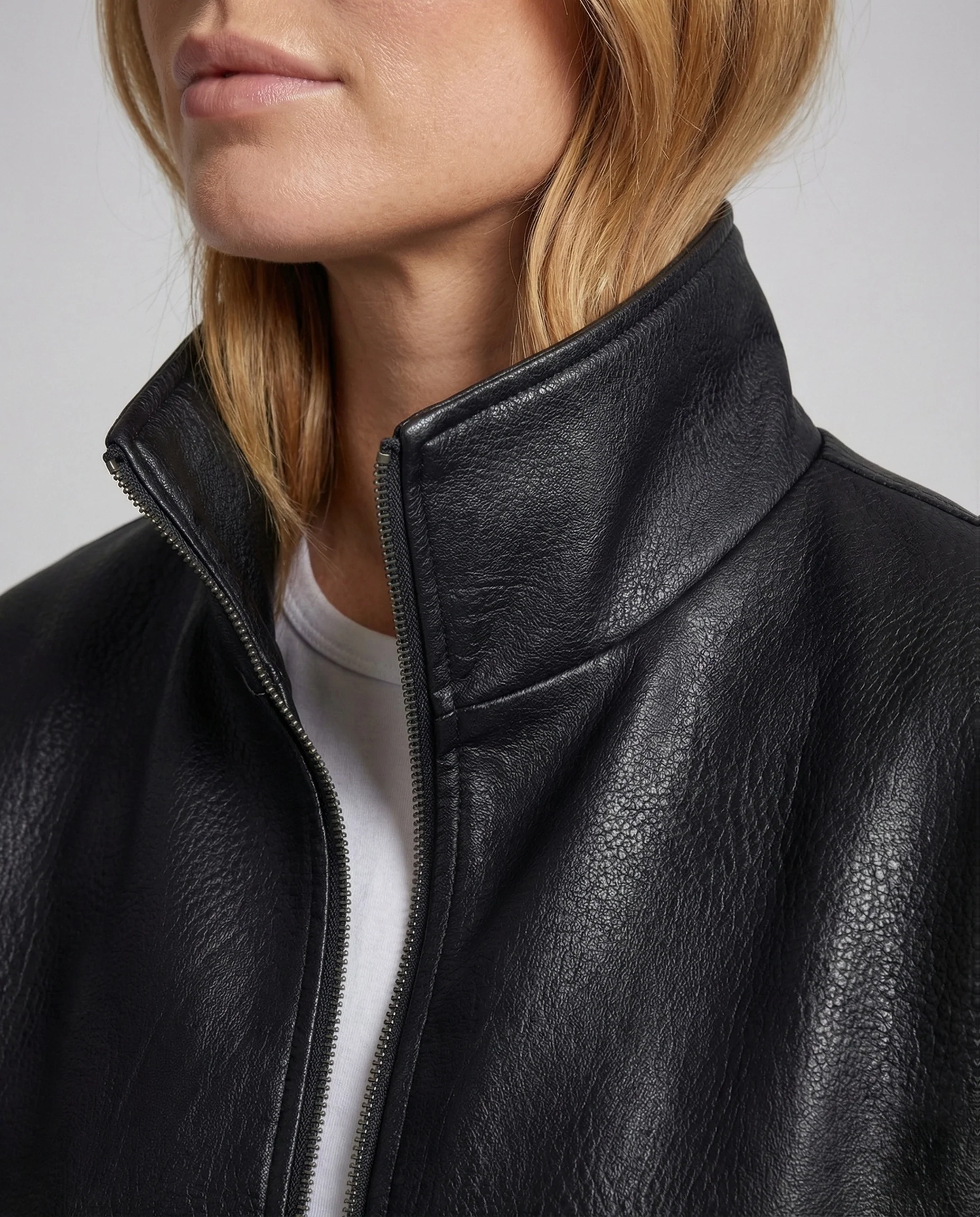 Damen Kunstleder Bomberjacke Oversize - Image 3