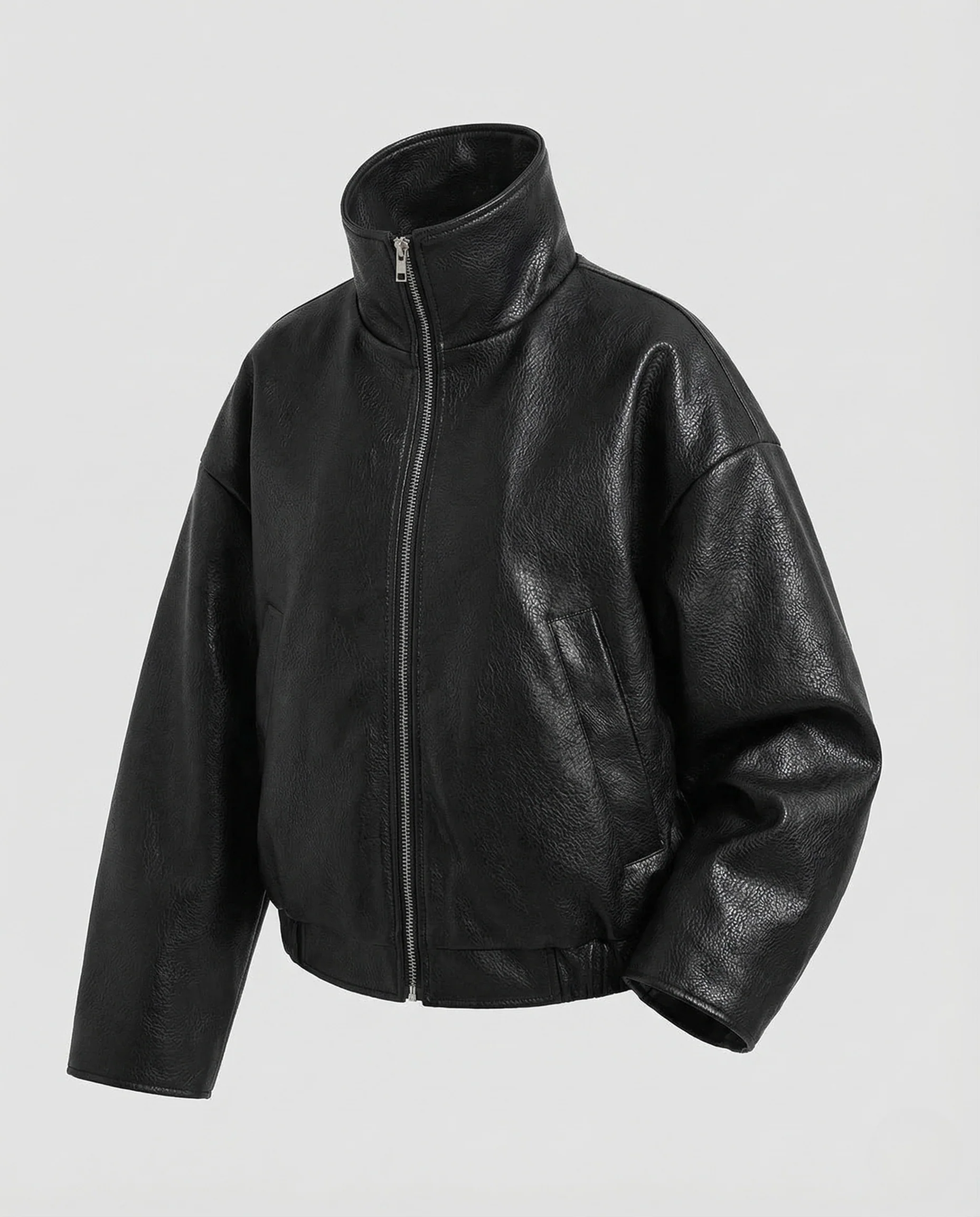 Damen Kunstleder Bomberjacke Oversize - Image 5