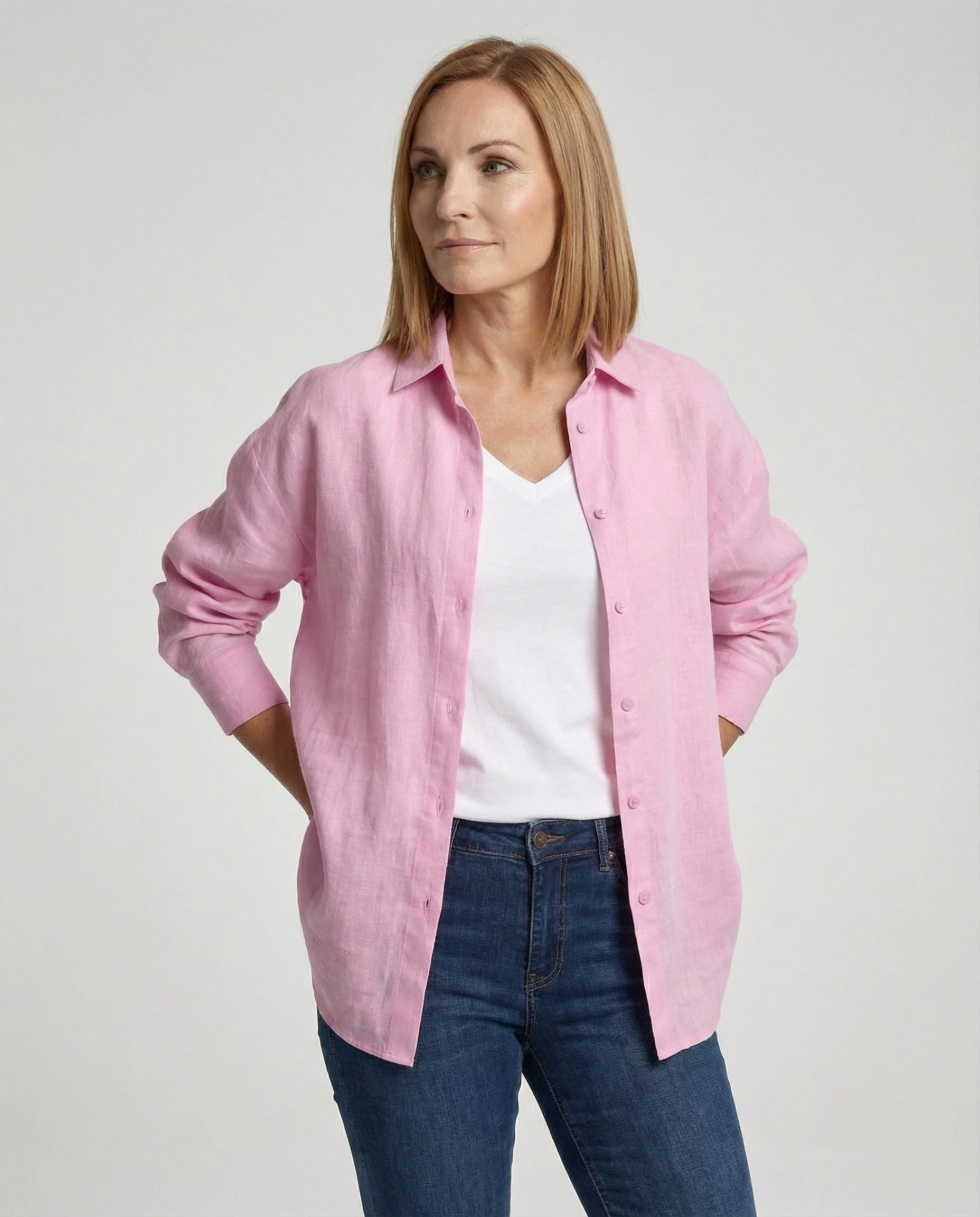 Damen Bluse Leinen Oversize - Image 7