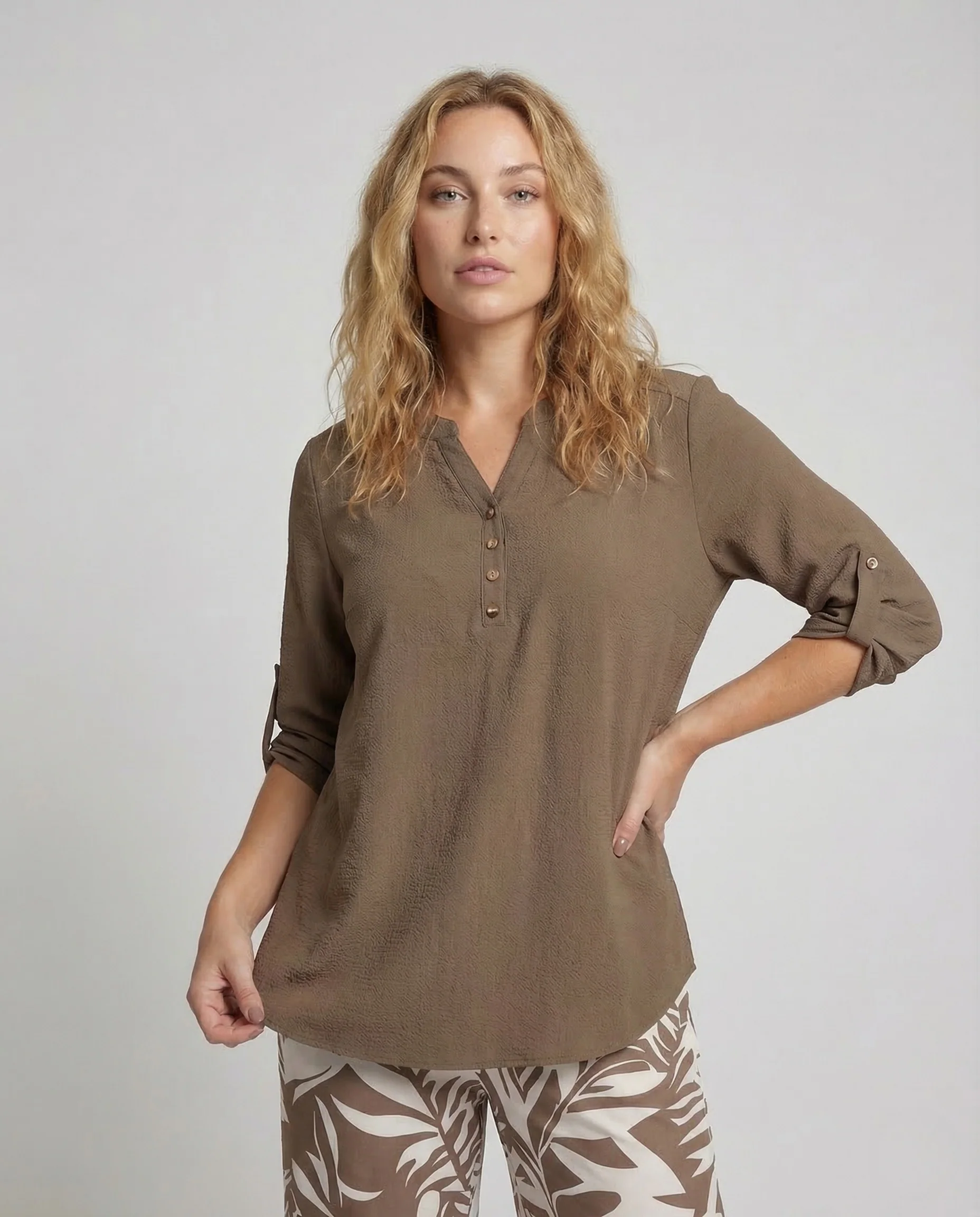 Damen Palazzo Set Blattprint Viskosebluse - Image 2