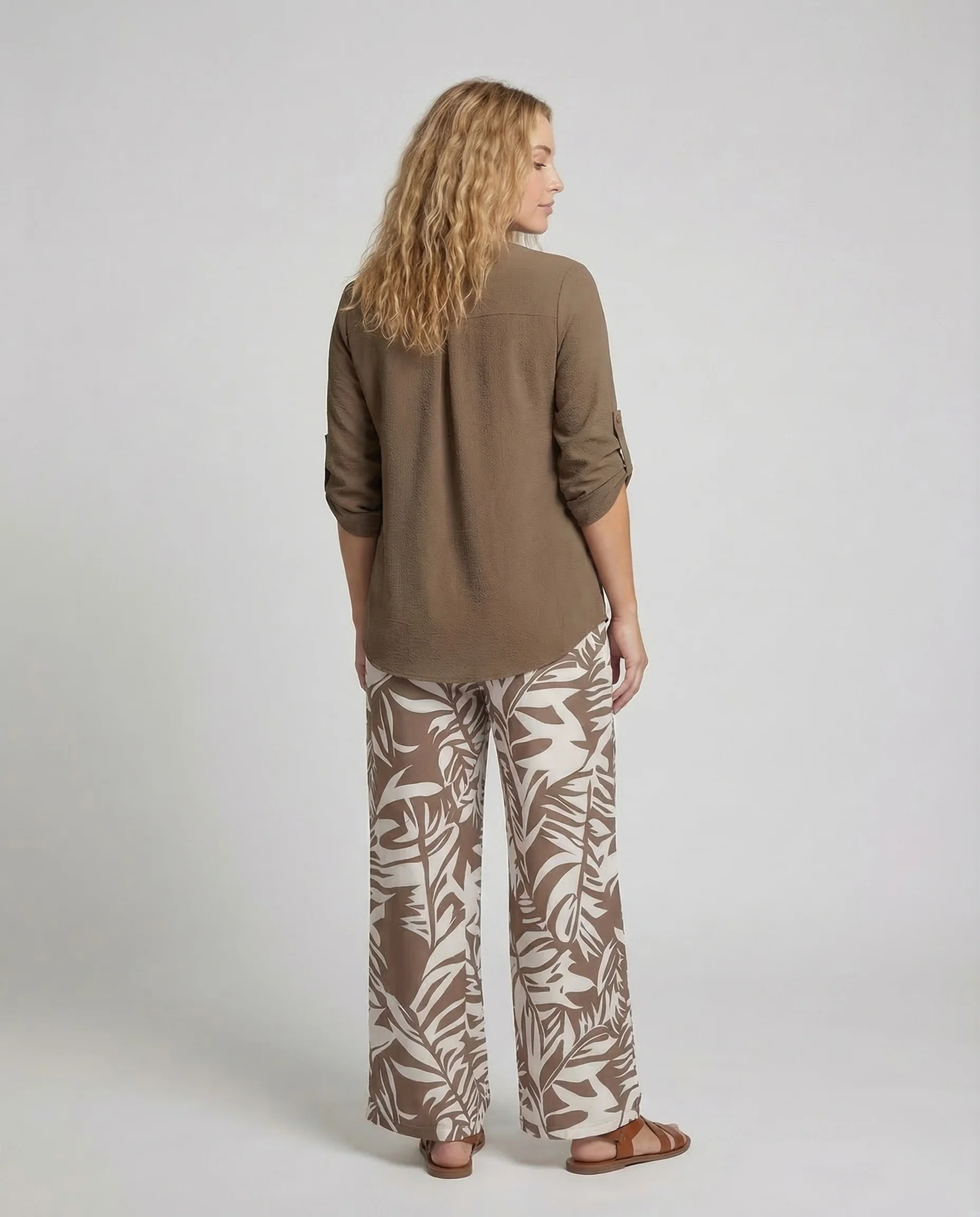 Damen Palazzo Set Blattprint Viskosebluse - Image 4