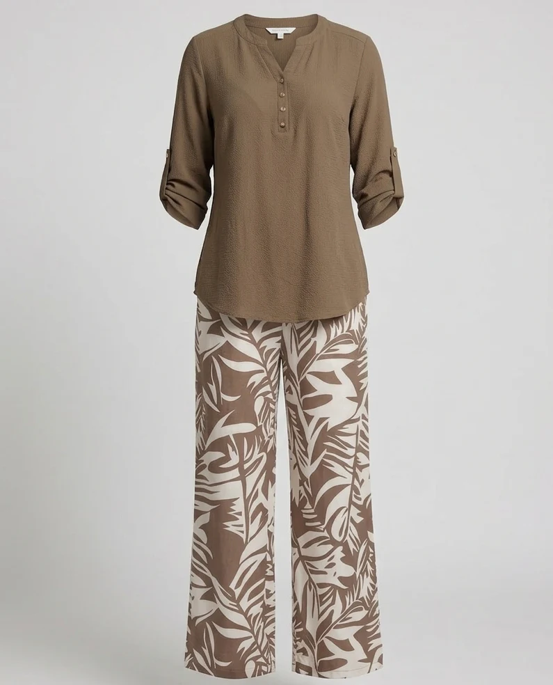 Damen Palazzo Set Blattprint Viskosebluse - Image 5