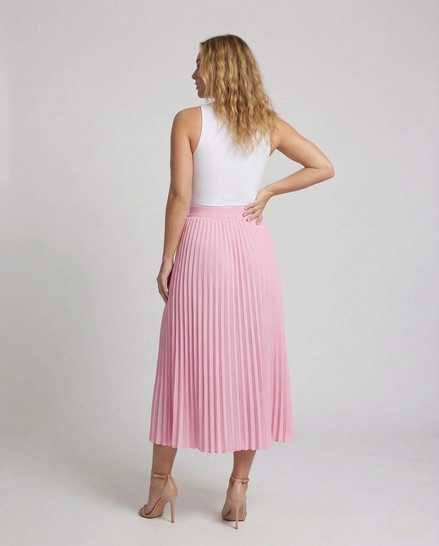 Damen Midirock Plissee Seitenschlitz Elastischer Bund - Image 4