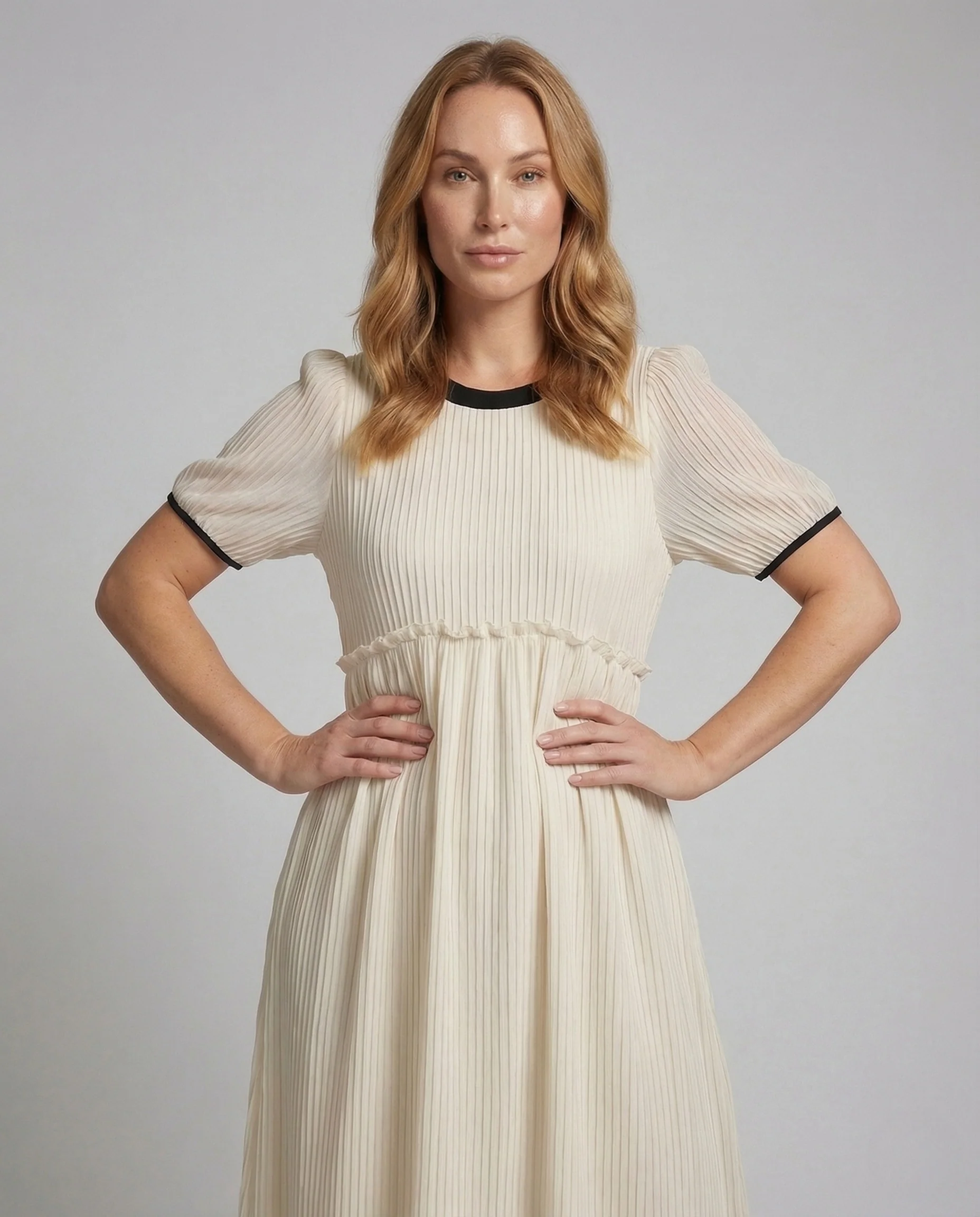 Damen Chiffon Midikleid Plissee - Image 2
