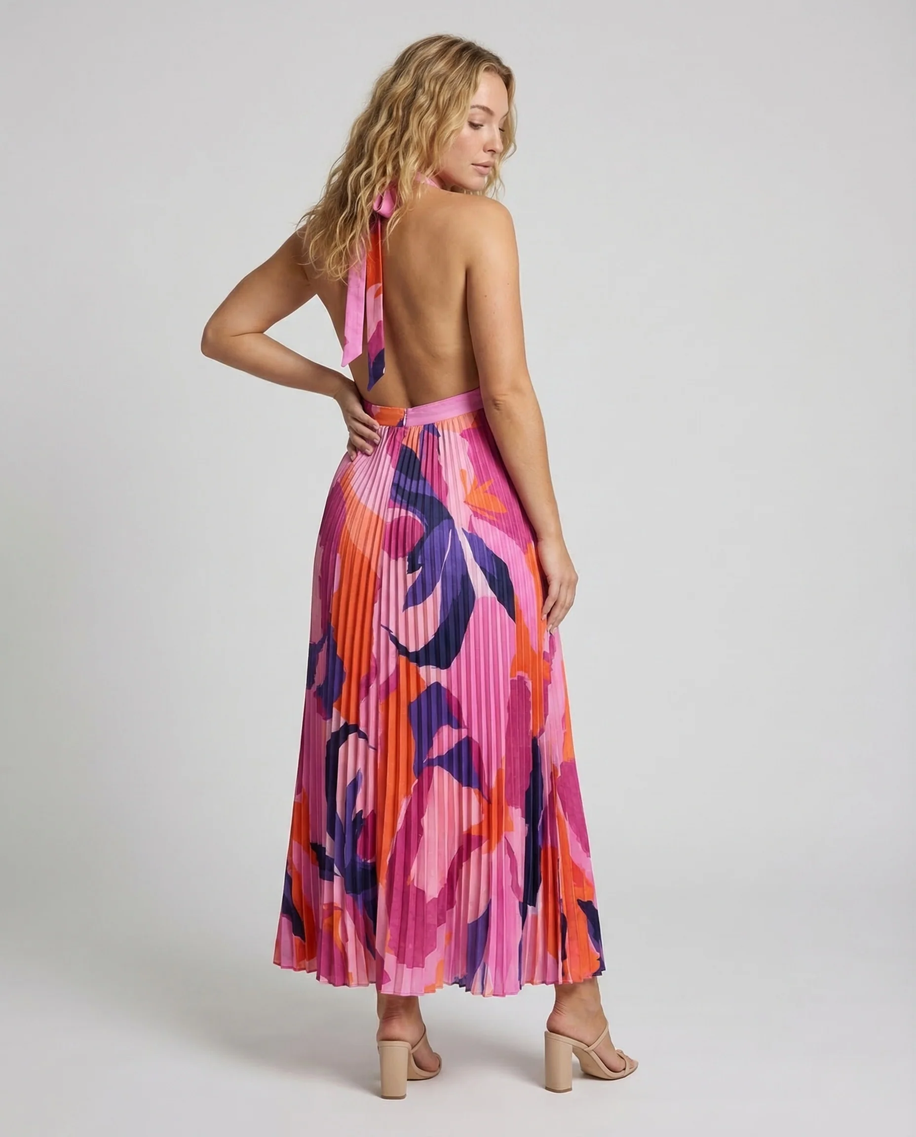 Damen Plissee Maxikleid Hochgeschlossen - Image 4
