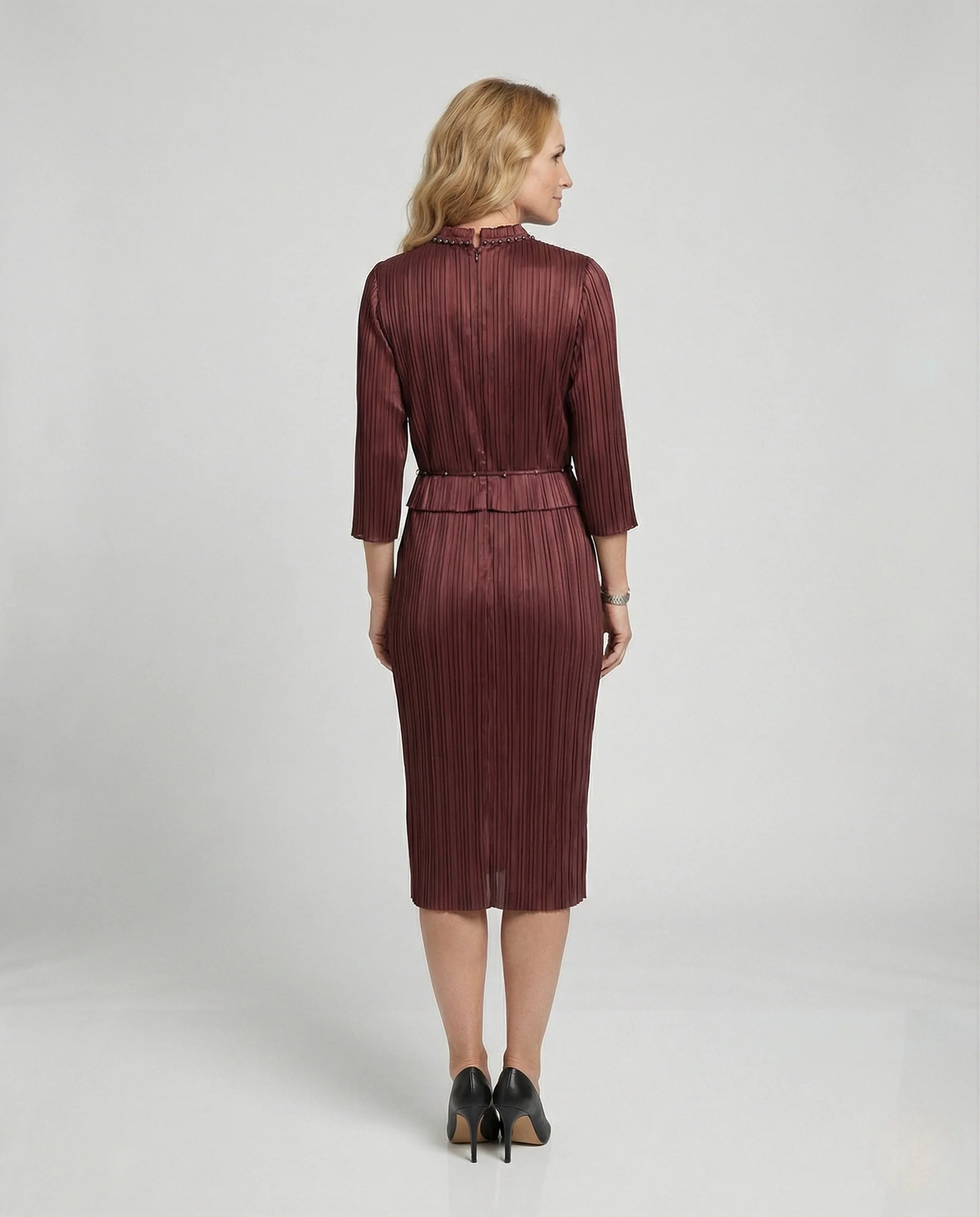 Maxikleid Damen Satin Plissee - Image 2