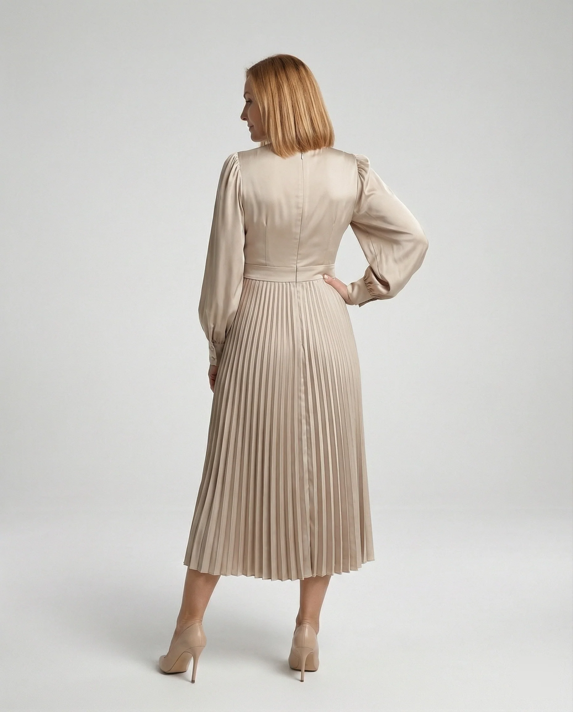 Damen Midikleid Plissee Satinoptik - Image 4