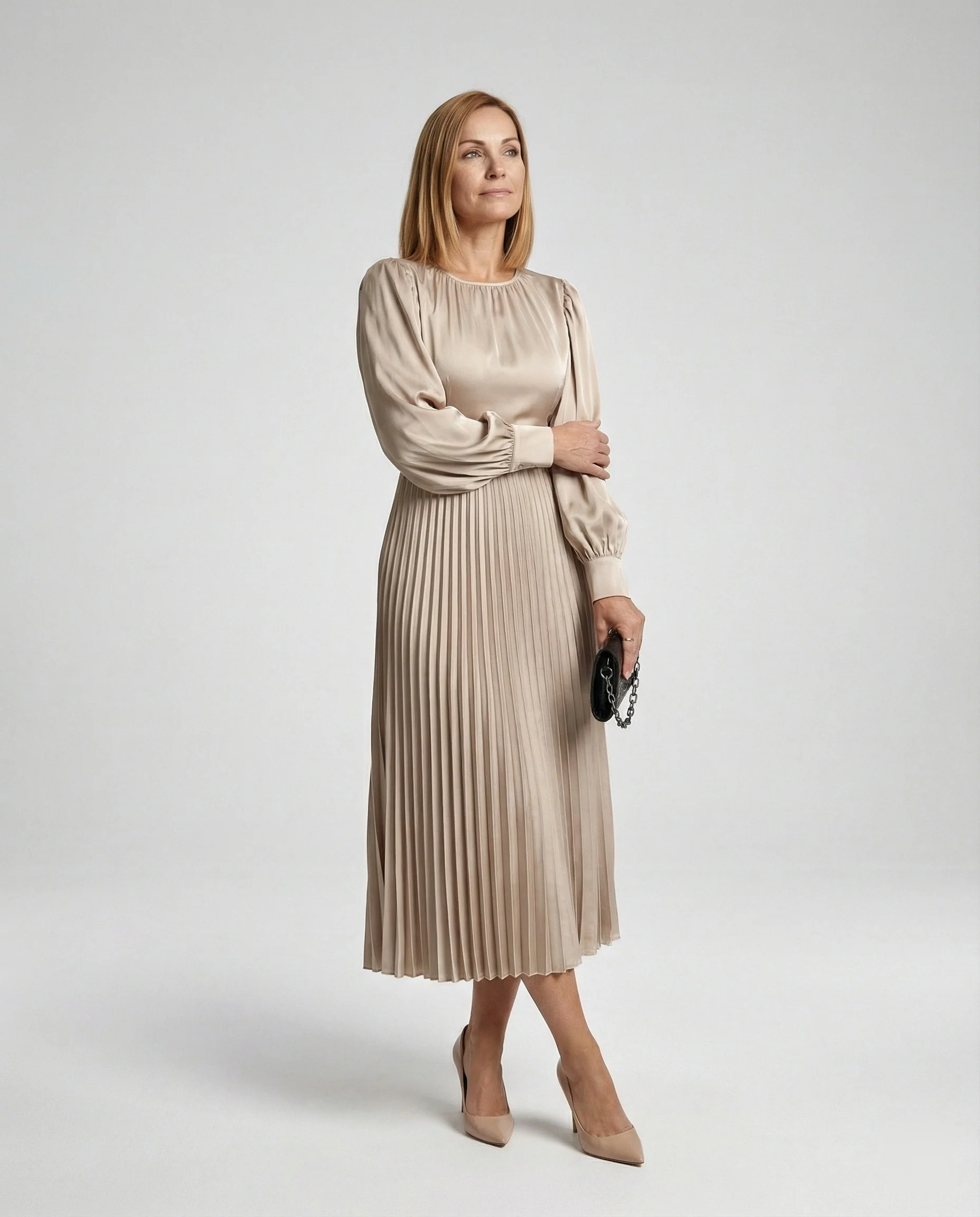 Damen Midikleid Plissee Satinoptik - Image 6