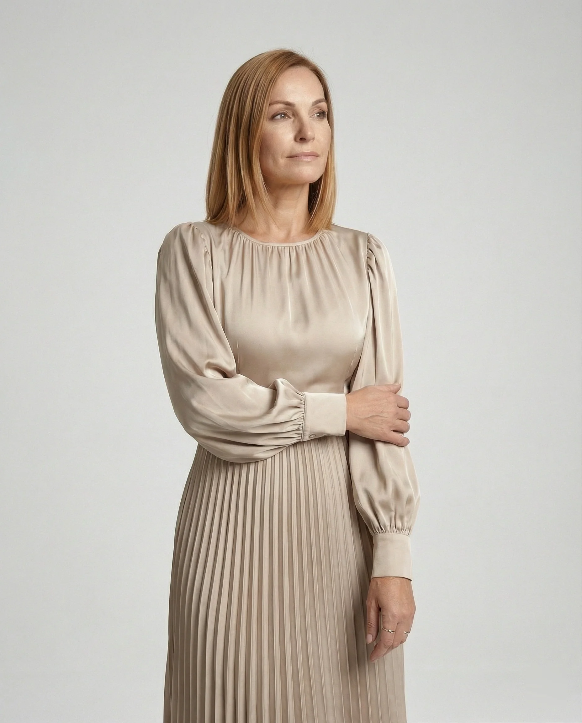Damen Midikleid Plissee Satinoptik - Image 7
