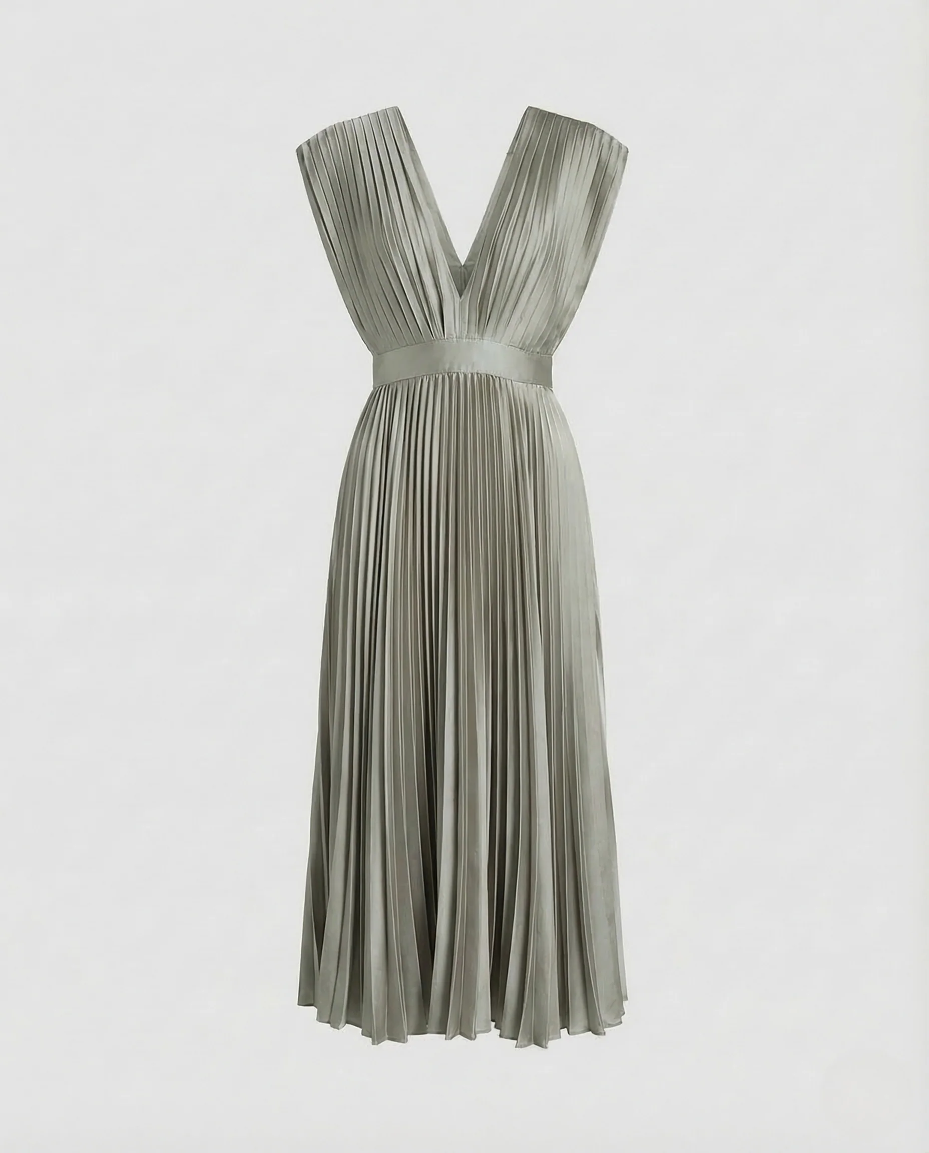 Damen Midikleid Plissee V Ausschnitt - Image 10