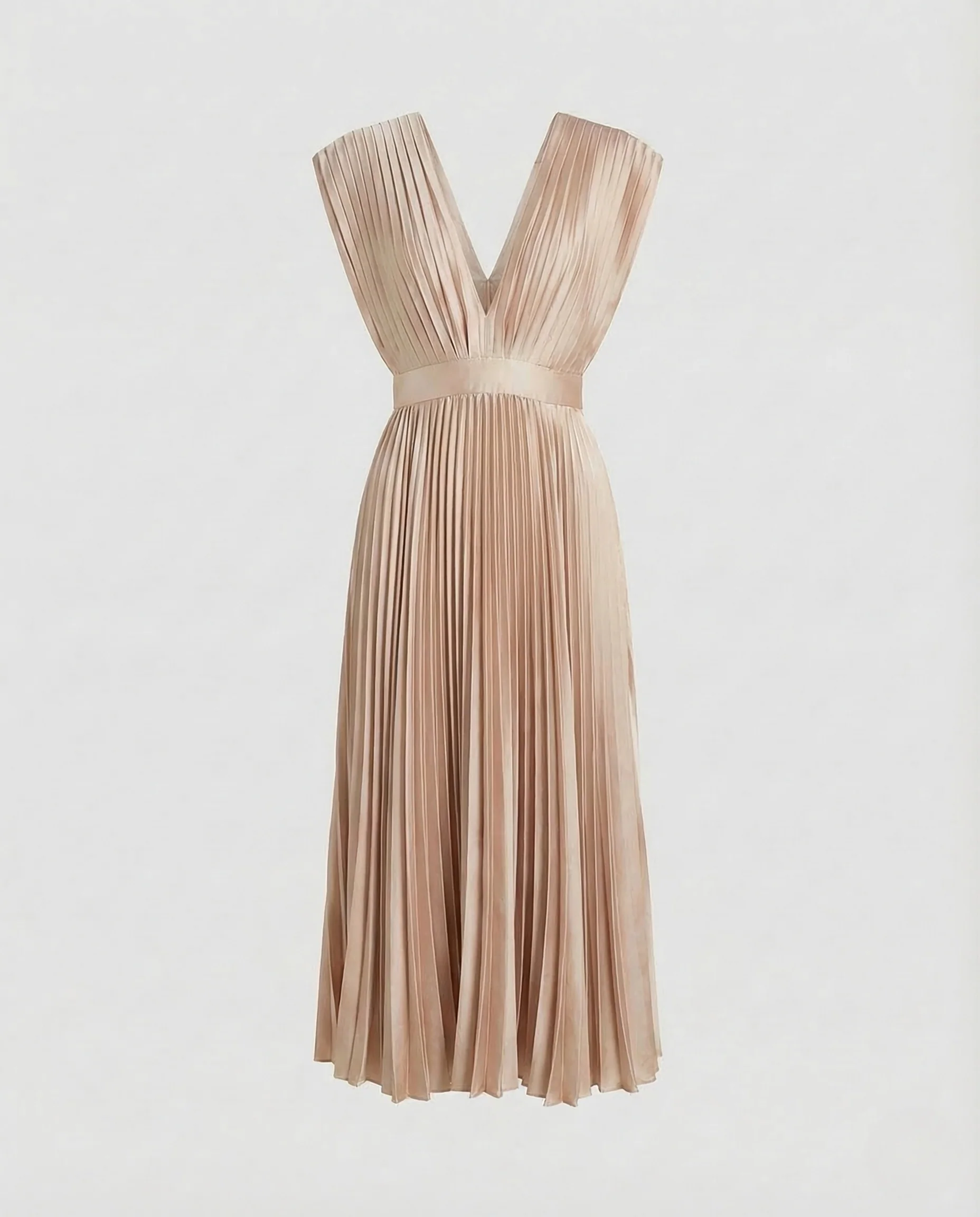 Damen Midikleid Plissee V Ausschnitt - Image 14