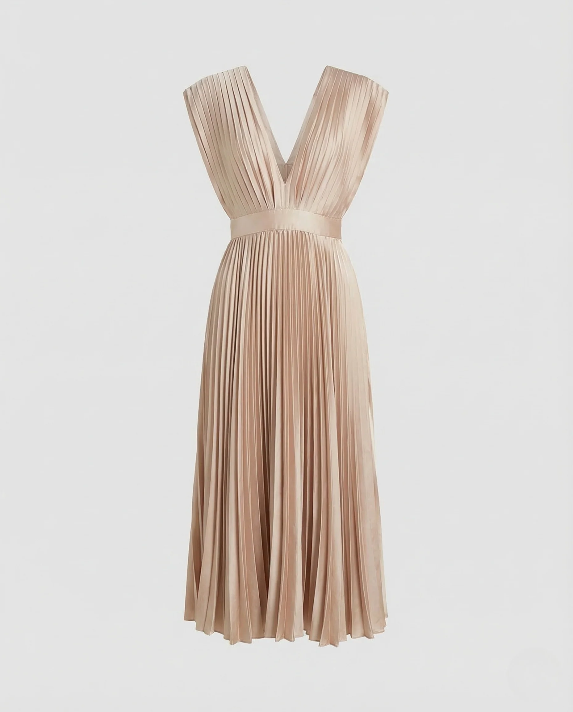 Damen Midikleid Plissee V Ausschnitt - Image 5