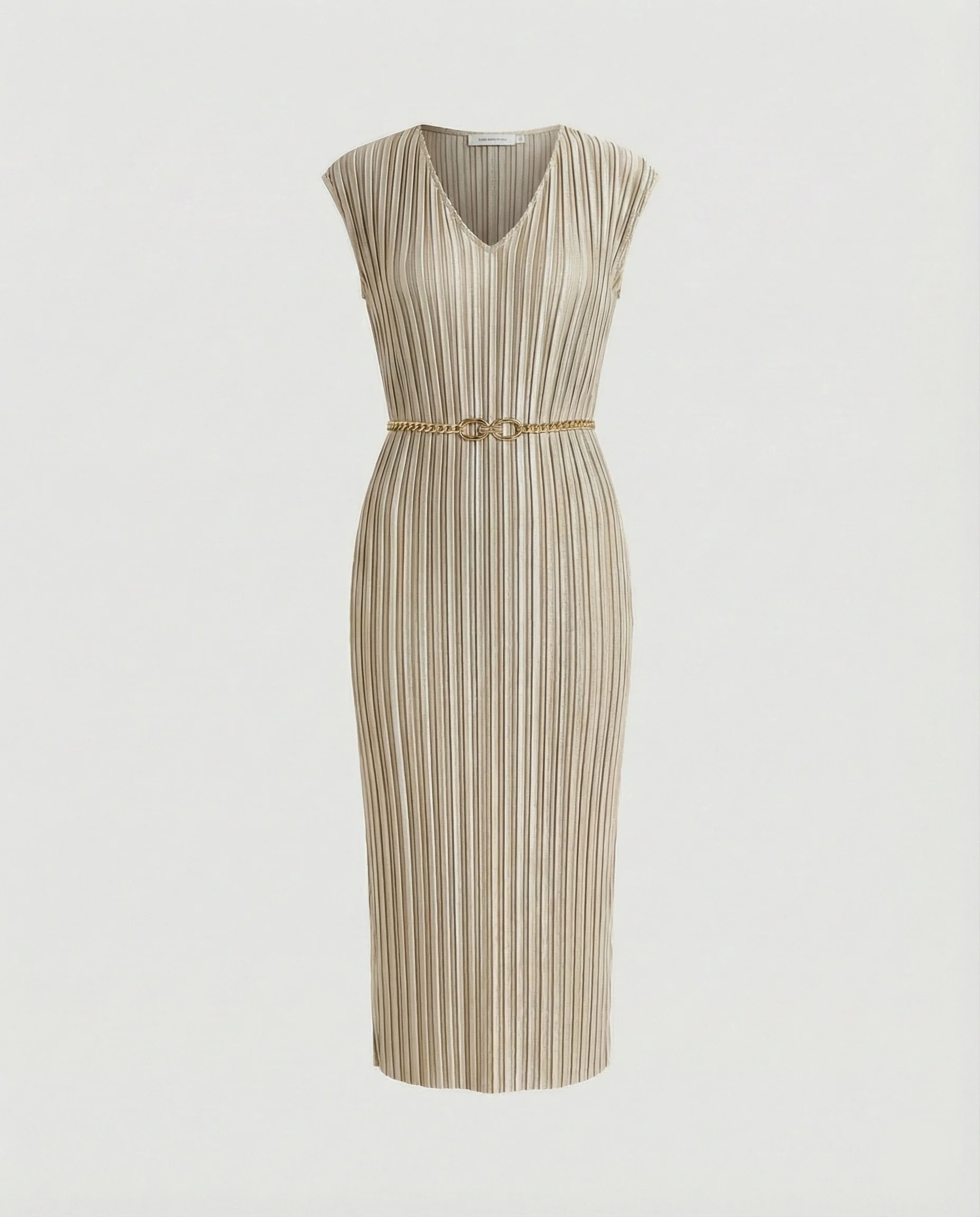 Damen plissiertes Midikleid mit V-Ausschnitt, Cap-Ärmeln und schmalem Taillengürtel Heidi Mode - Image 6
