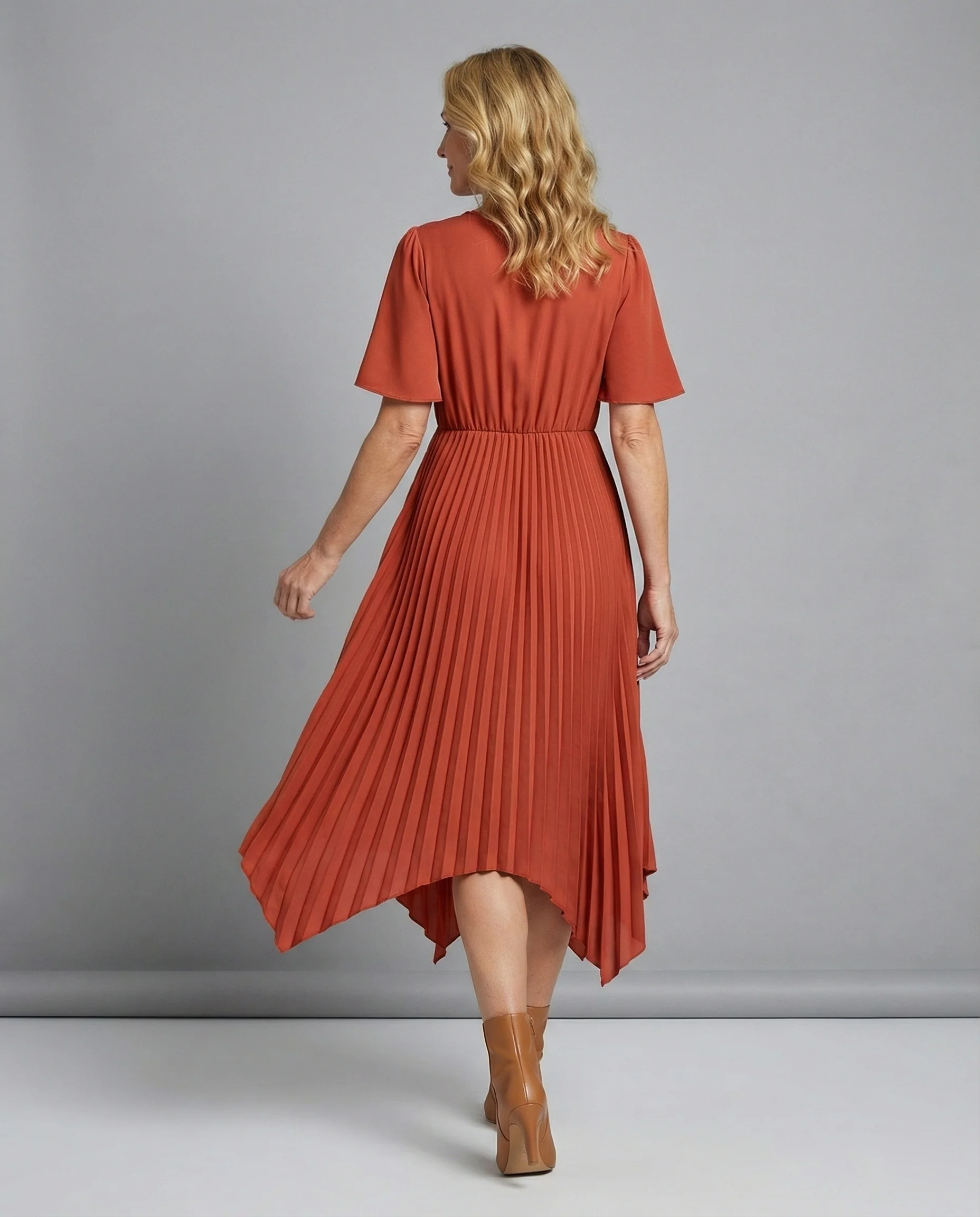 Damen Midikleid Plissee mit V Ausschnitt - Image 2