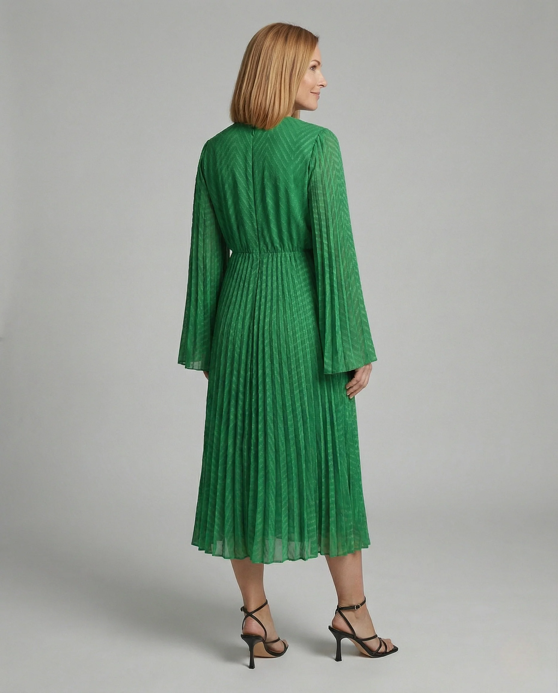 Plissiertes Midikleid Mit Glockenärmeln Damen - Image 4