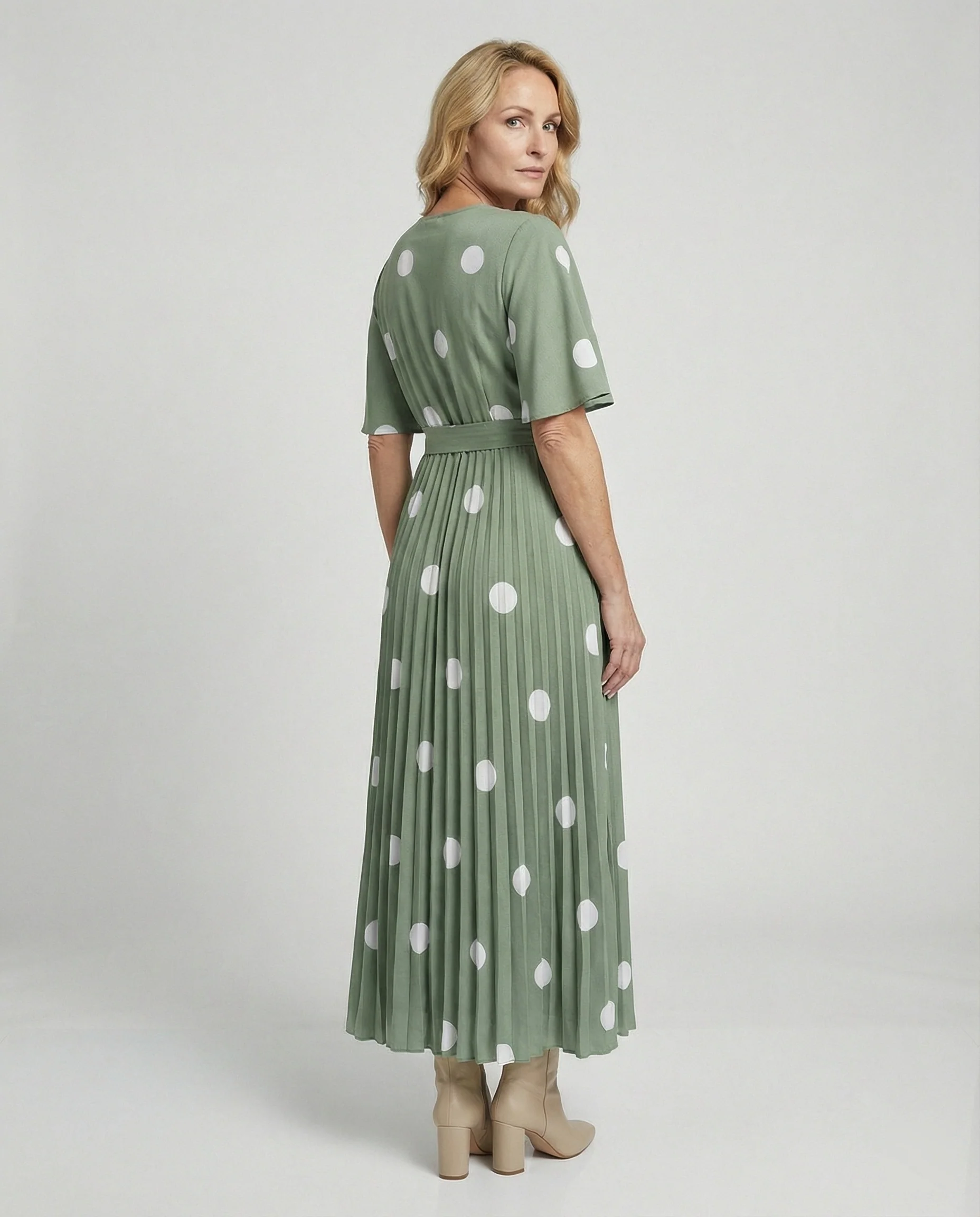 Damen Wickelkleid Midi plissiert - Image 3