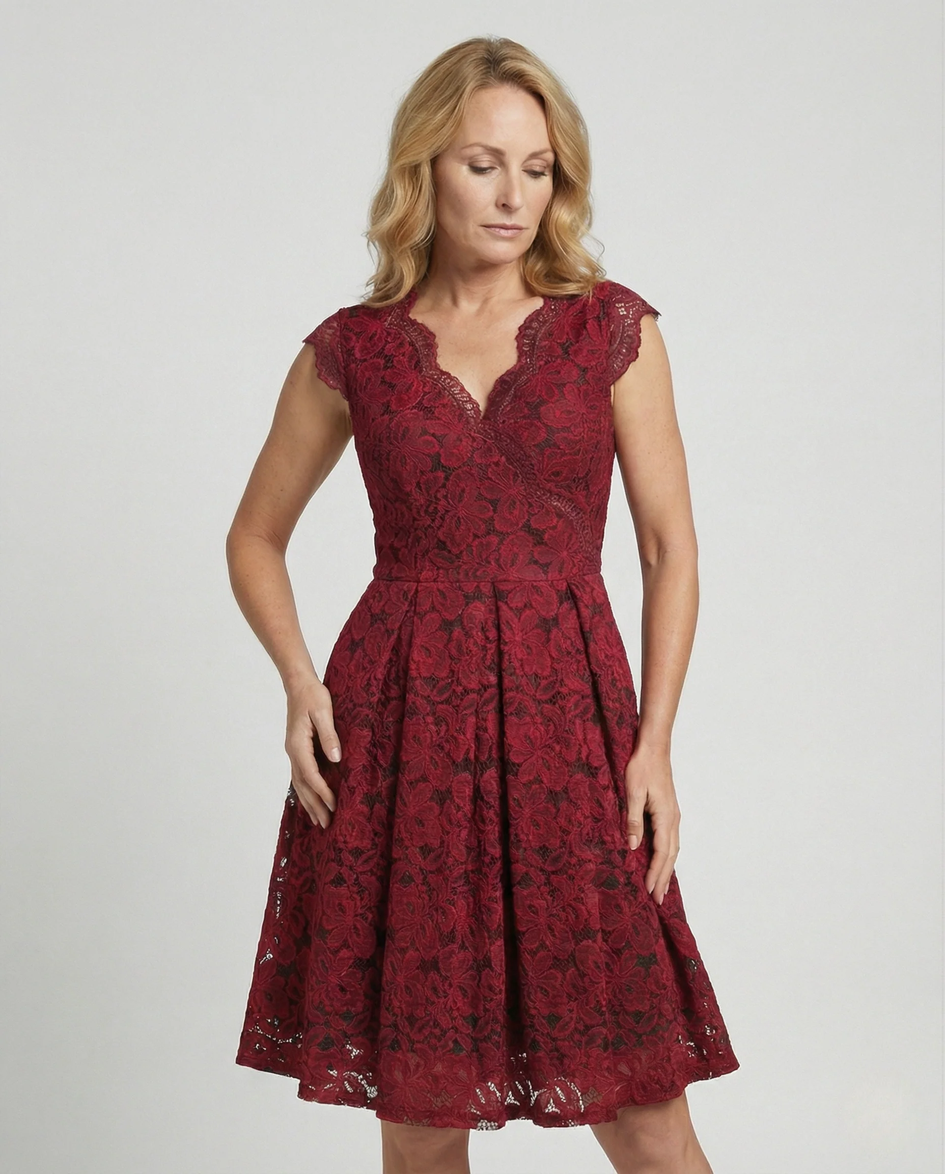Damen Retro-Tellerkleid mit floraler Spitze - Image 2