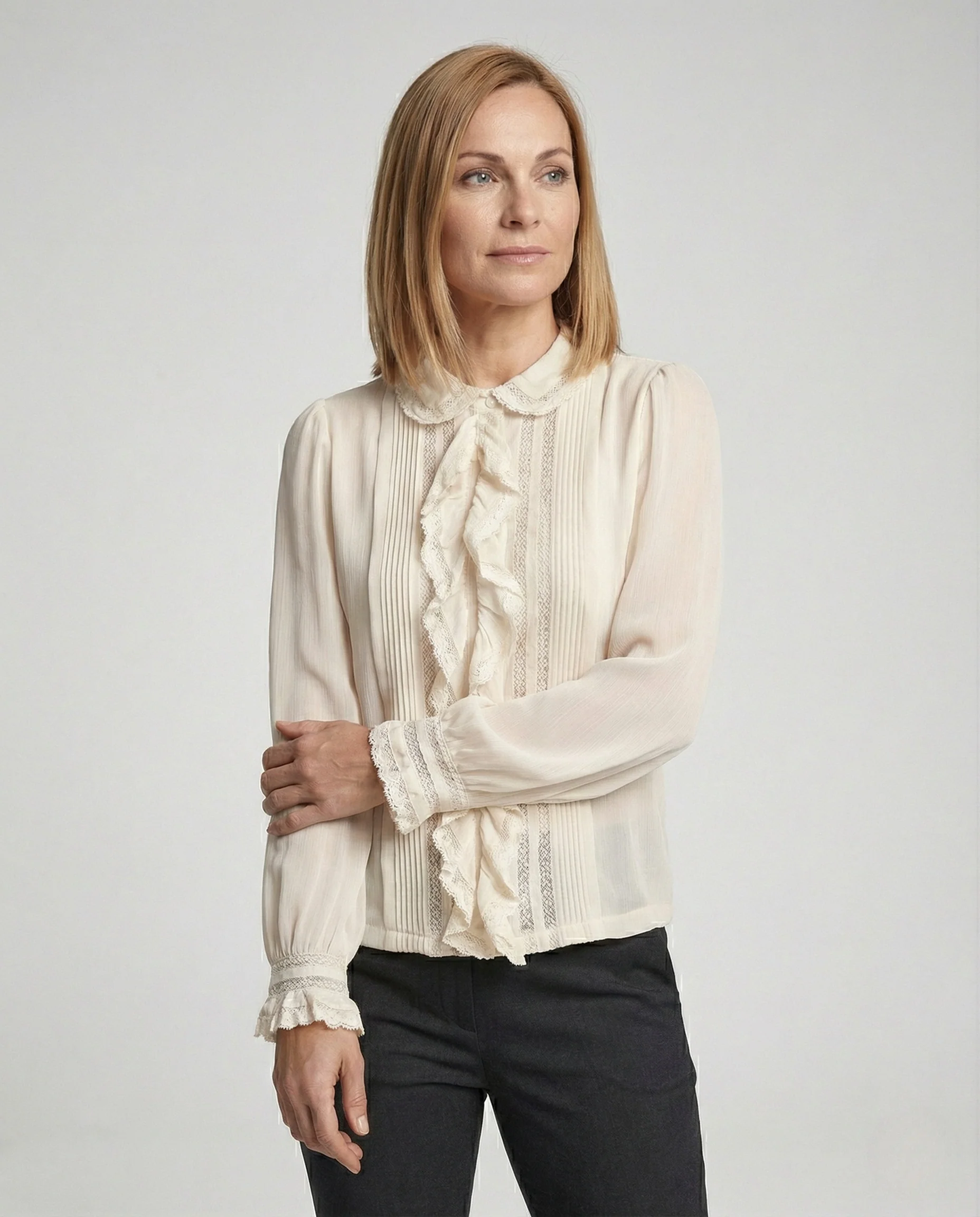 Chiffonbluse Romantisch Mit Rüschenkragen Damen - Image 2