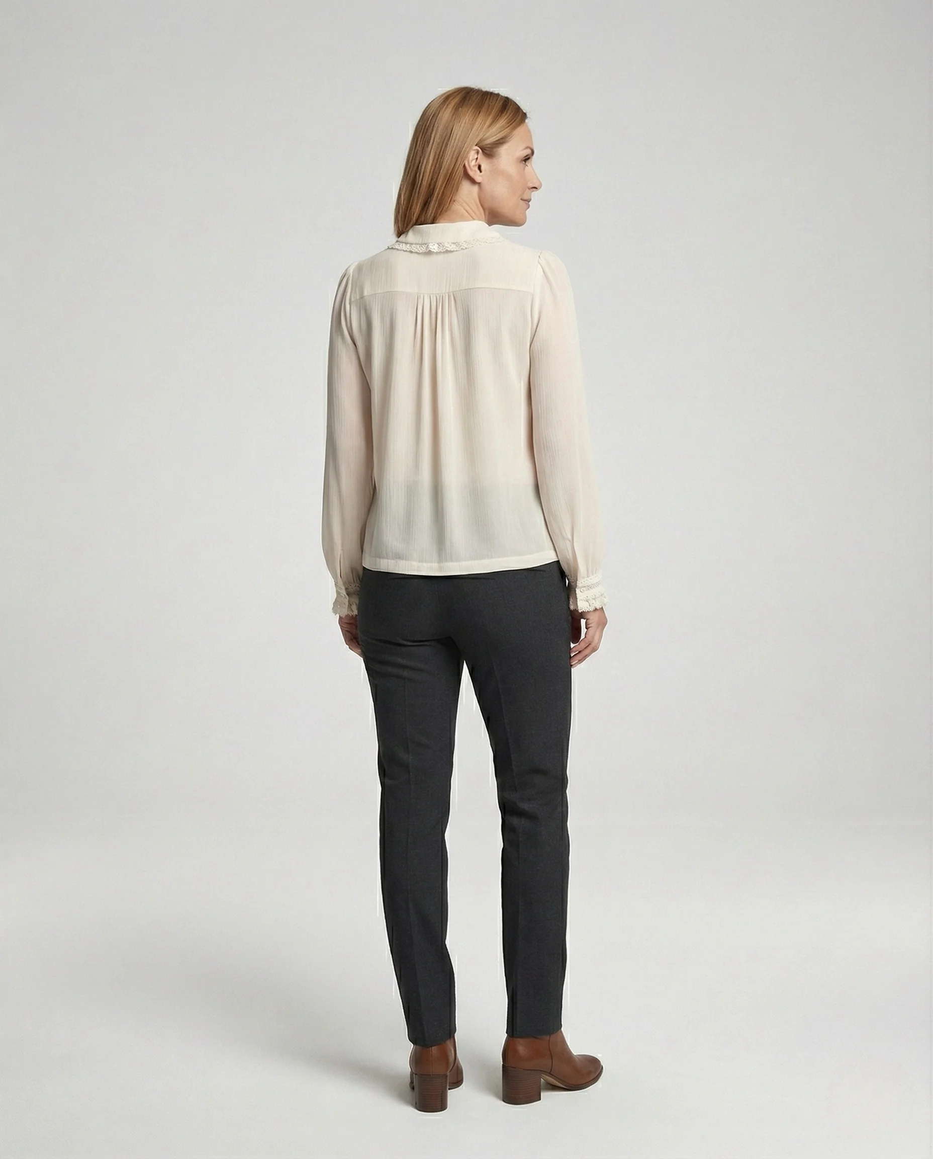 Chiffonbluse Romantisch Mit Rüschenkragen Damen - Image 4