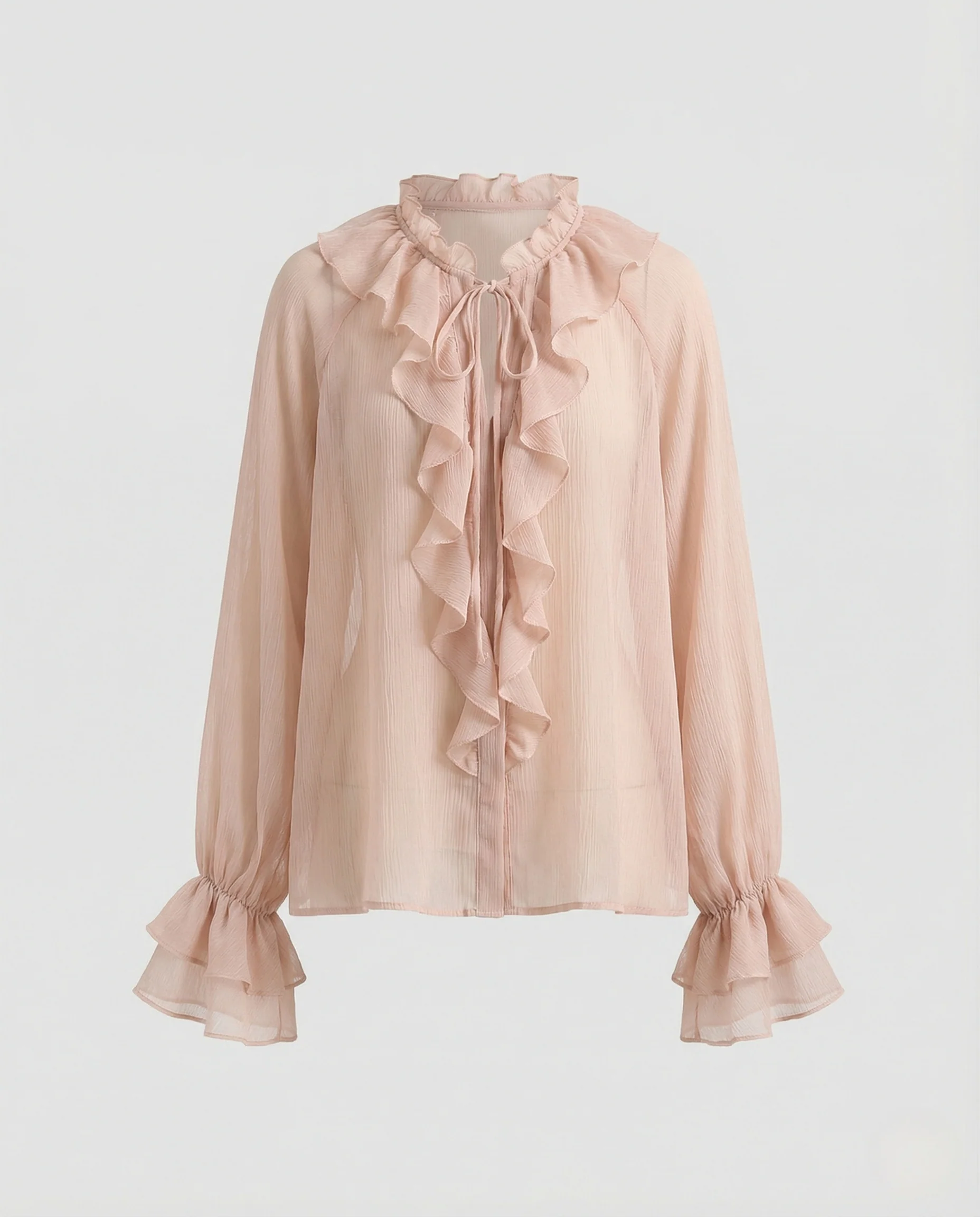 Damen Romantische Chiffonbluse mit Volantkragen - Image 5