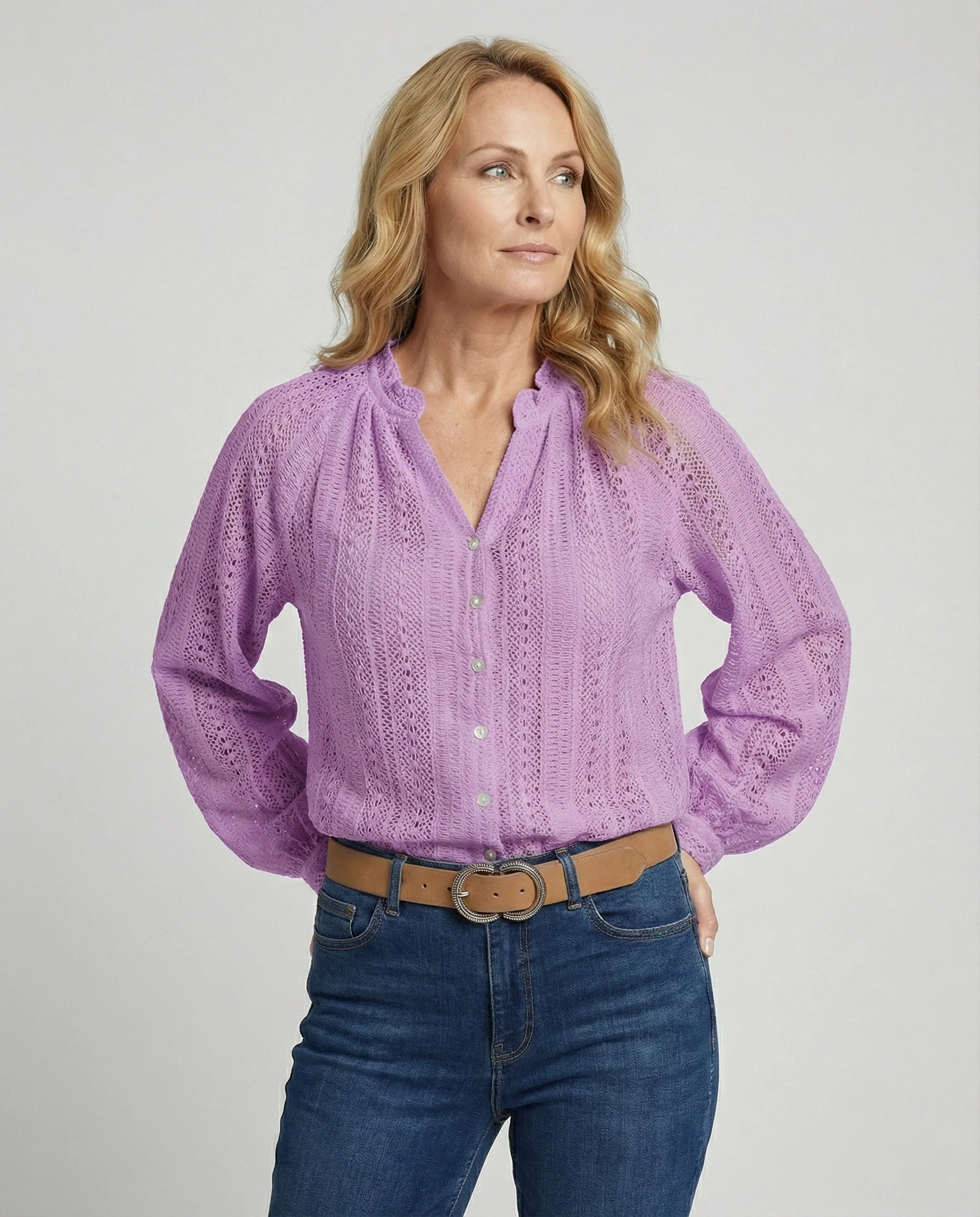 Häkelspitzenbluse Mit V-Ausschnitt Damen - Image 10