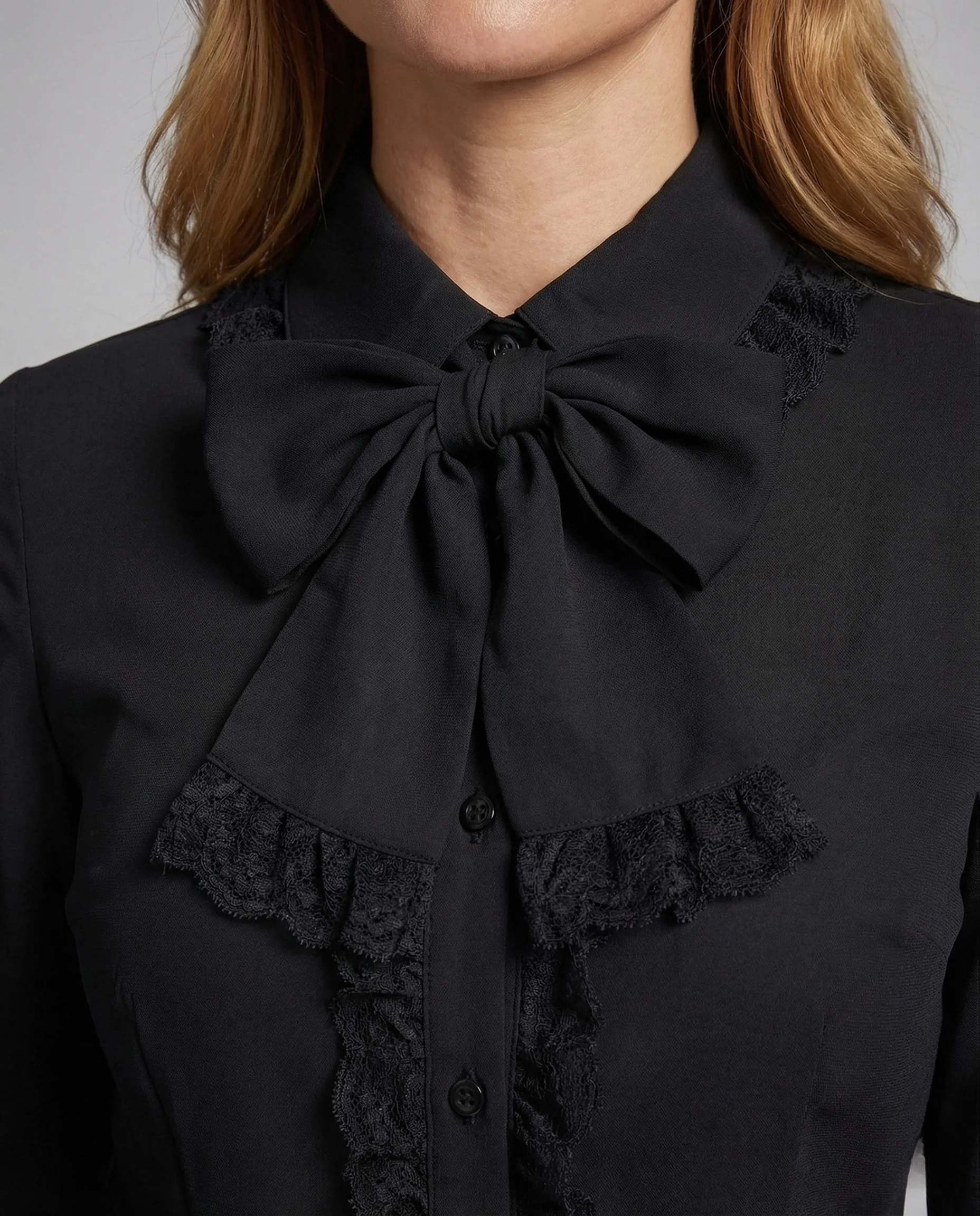 Damen Spitzenbluse Schleifenkragen Rüschen - Image 3