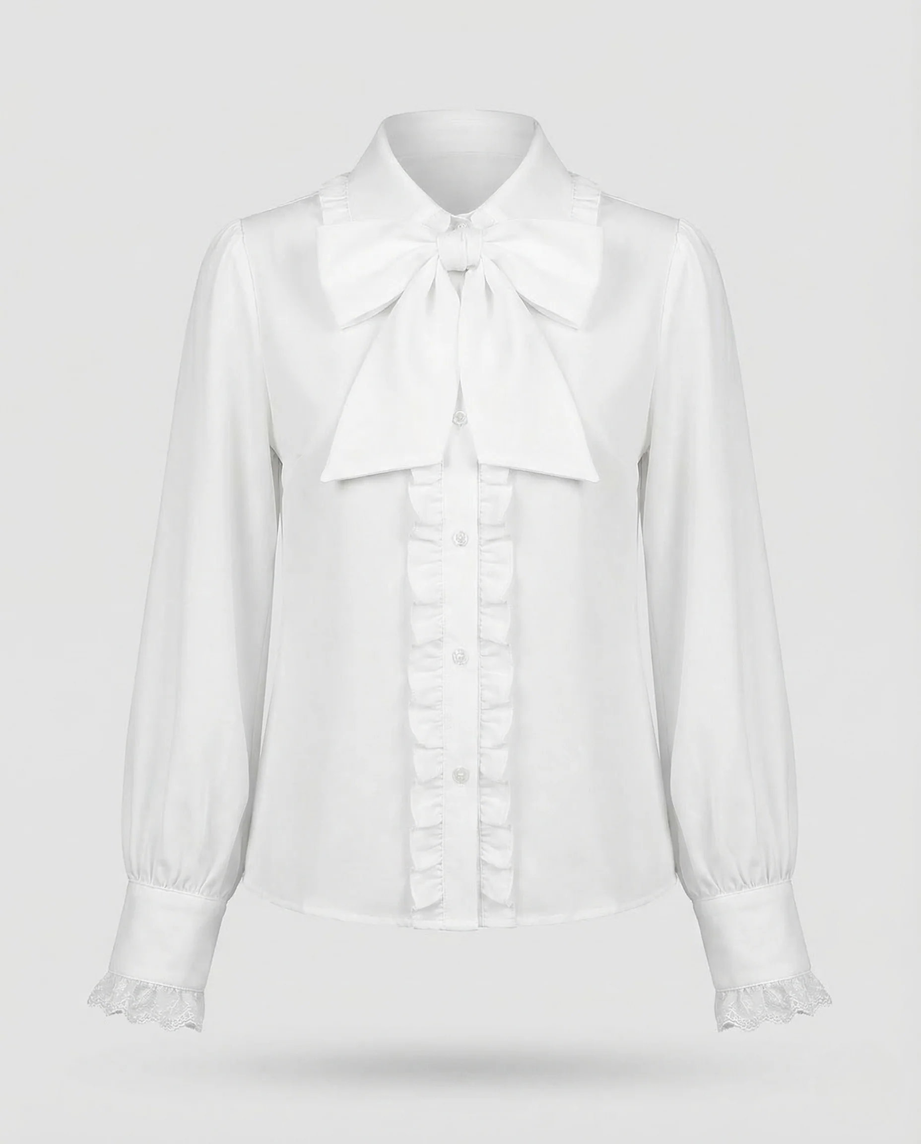 Damen Spitzenbluse Schleifenkragen Rüschen - Image 5