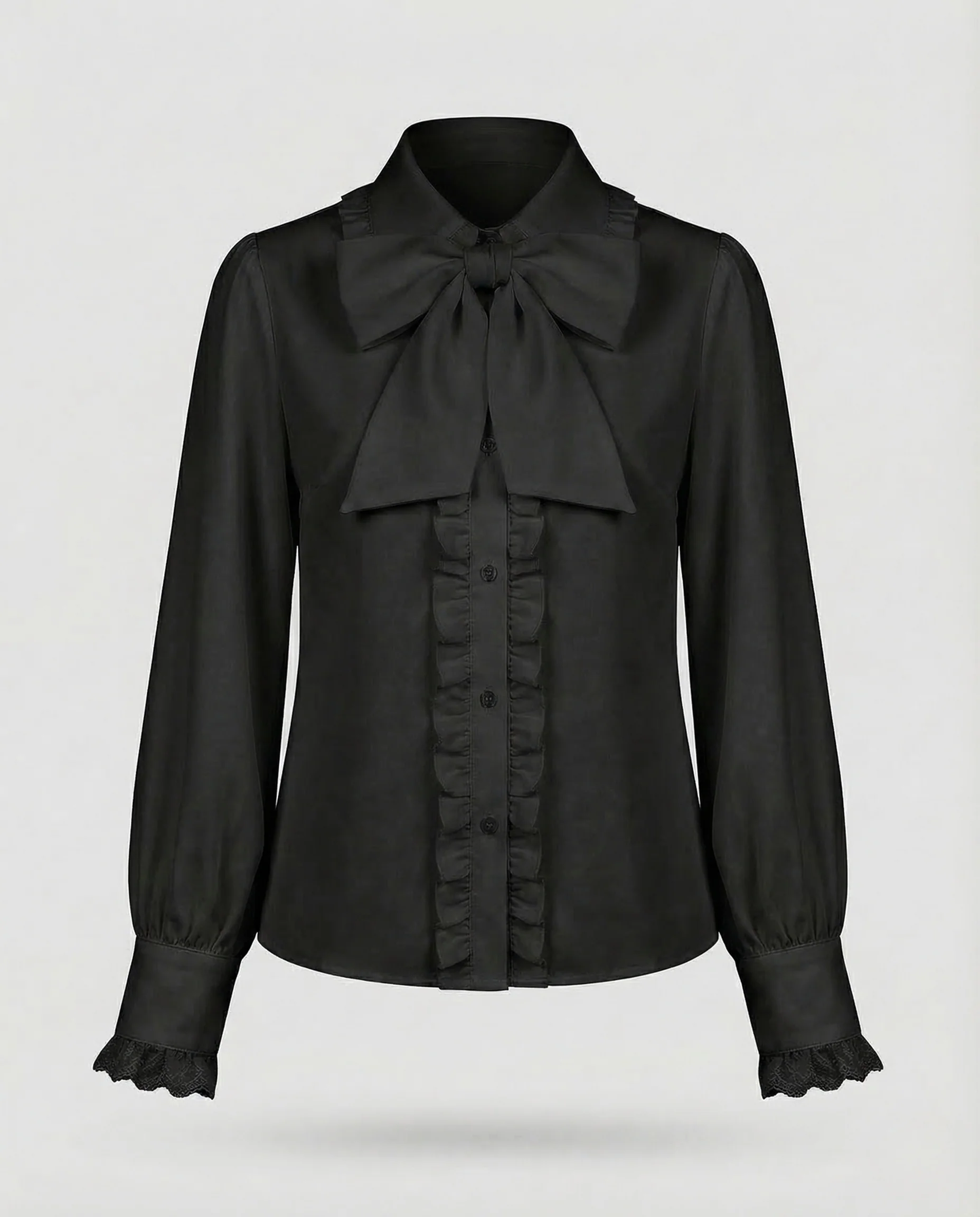 Damen Spitzenbluse Schleifenkragen Rüschen - Image 6