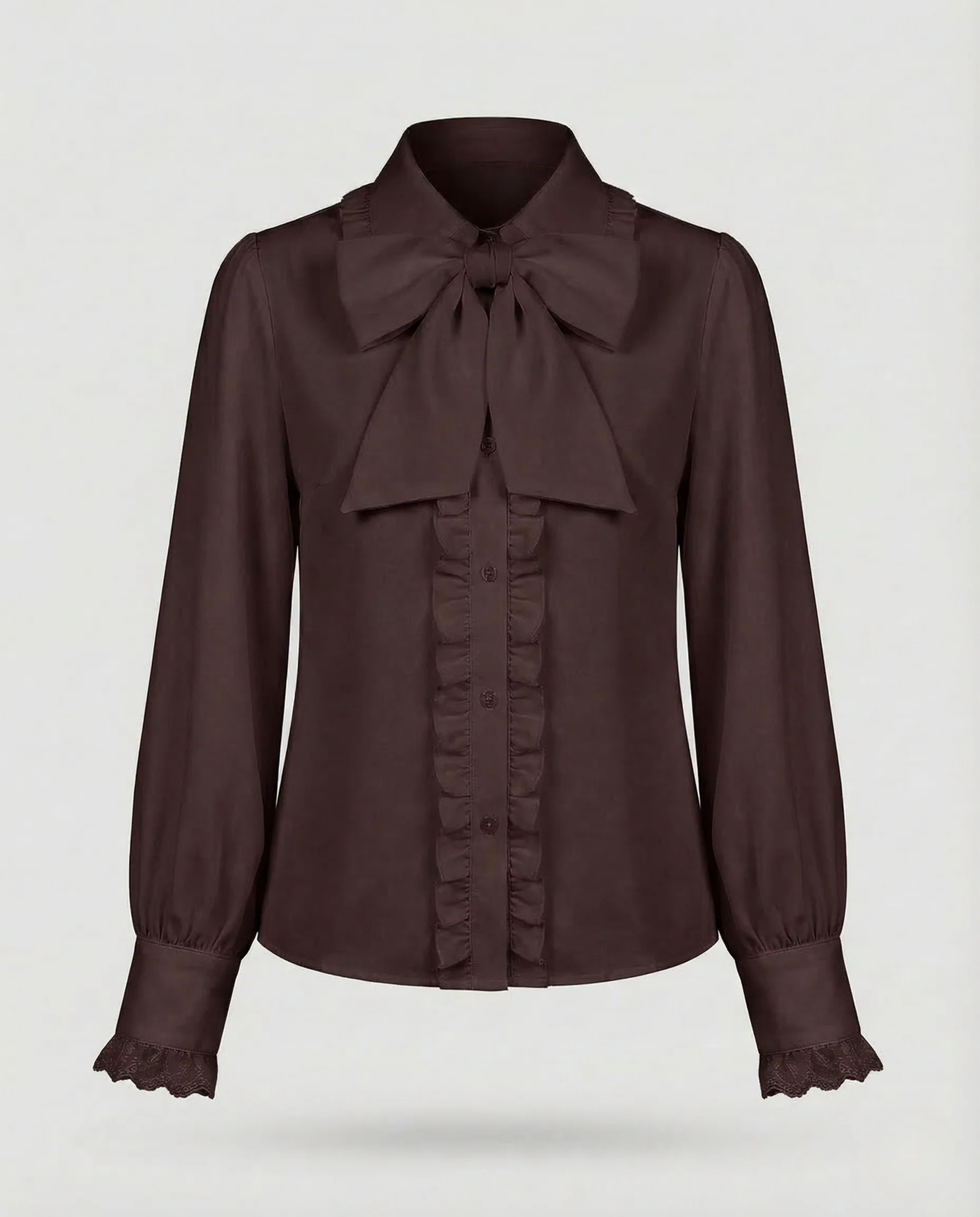 Damen Spitzenbluse Schleifenkragen Rüschen - Image 7