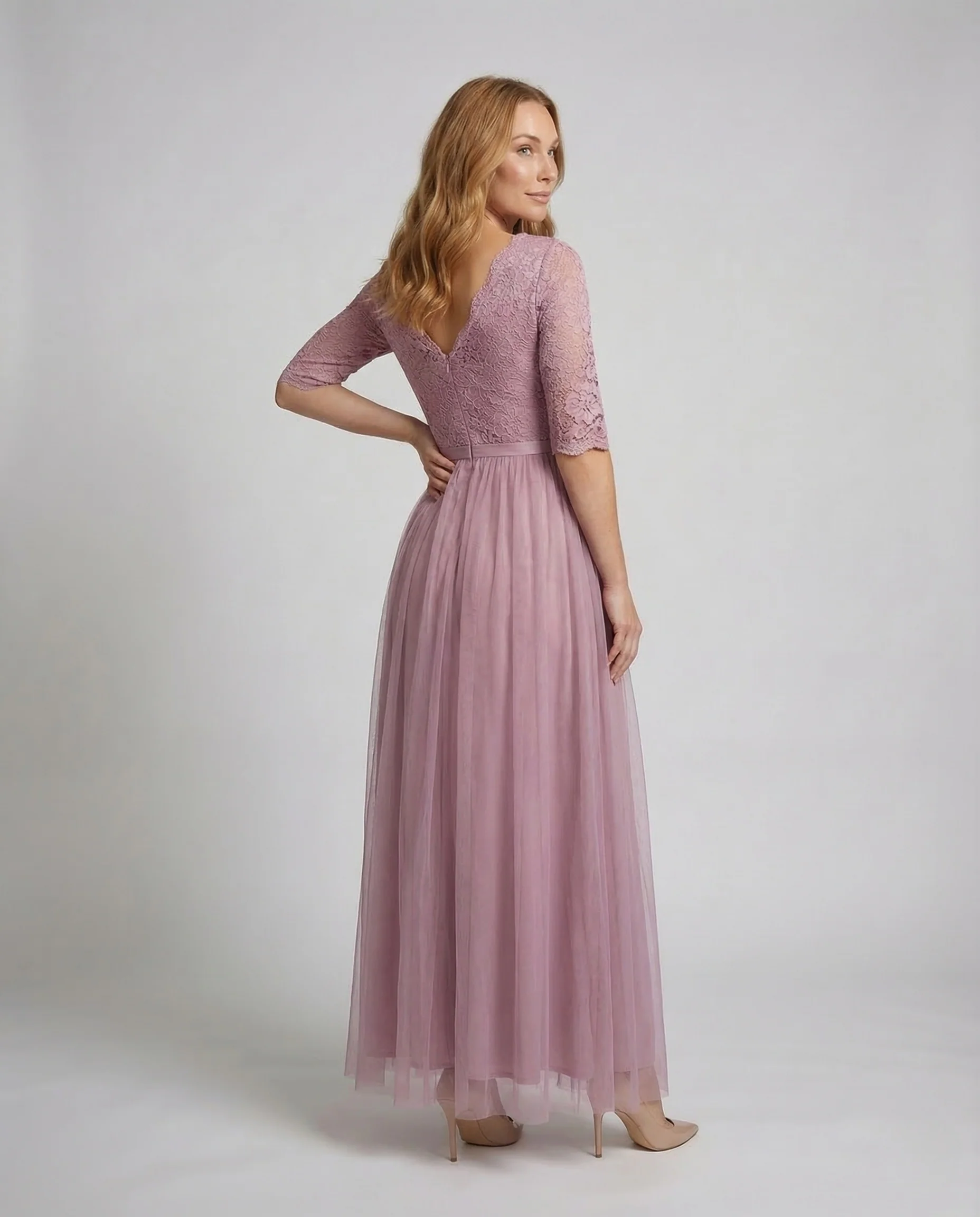 Damen Abendkleid Spitze Tüllcape - Image 4