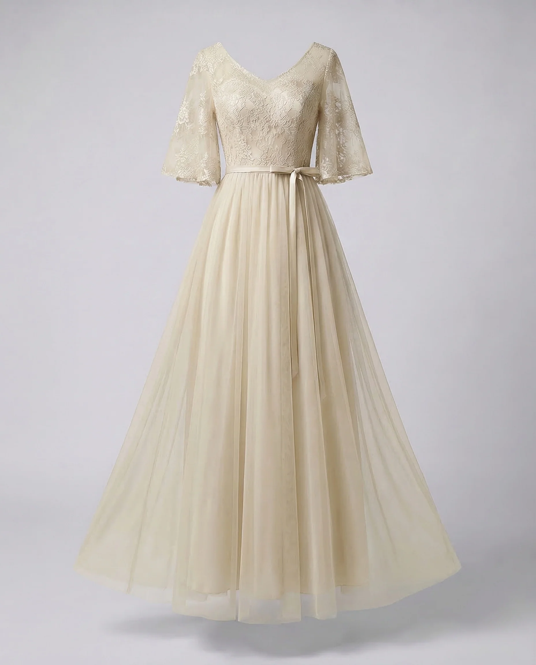 Damen Abendkleid Spitze Tüllcape - Image 6