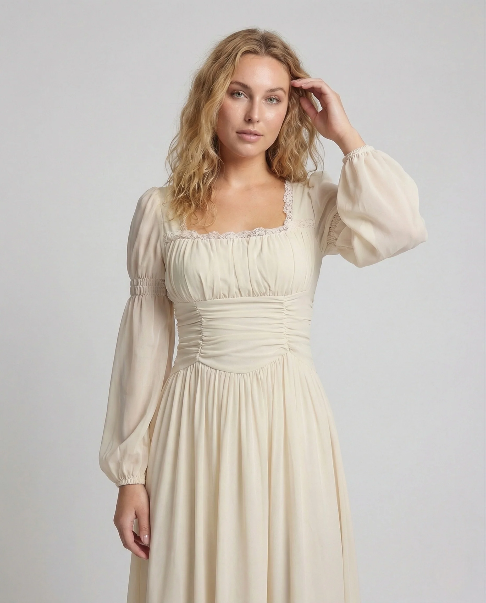 Damen Chiffon Abendkleid mit Ballonärmeln - Image 2
