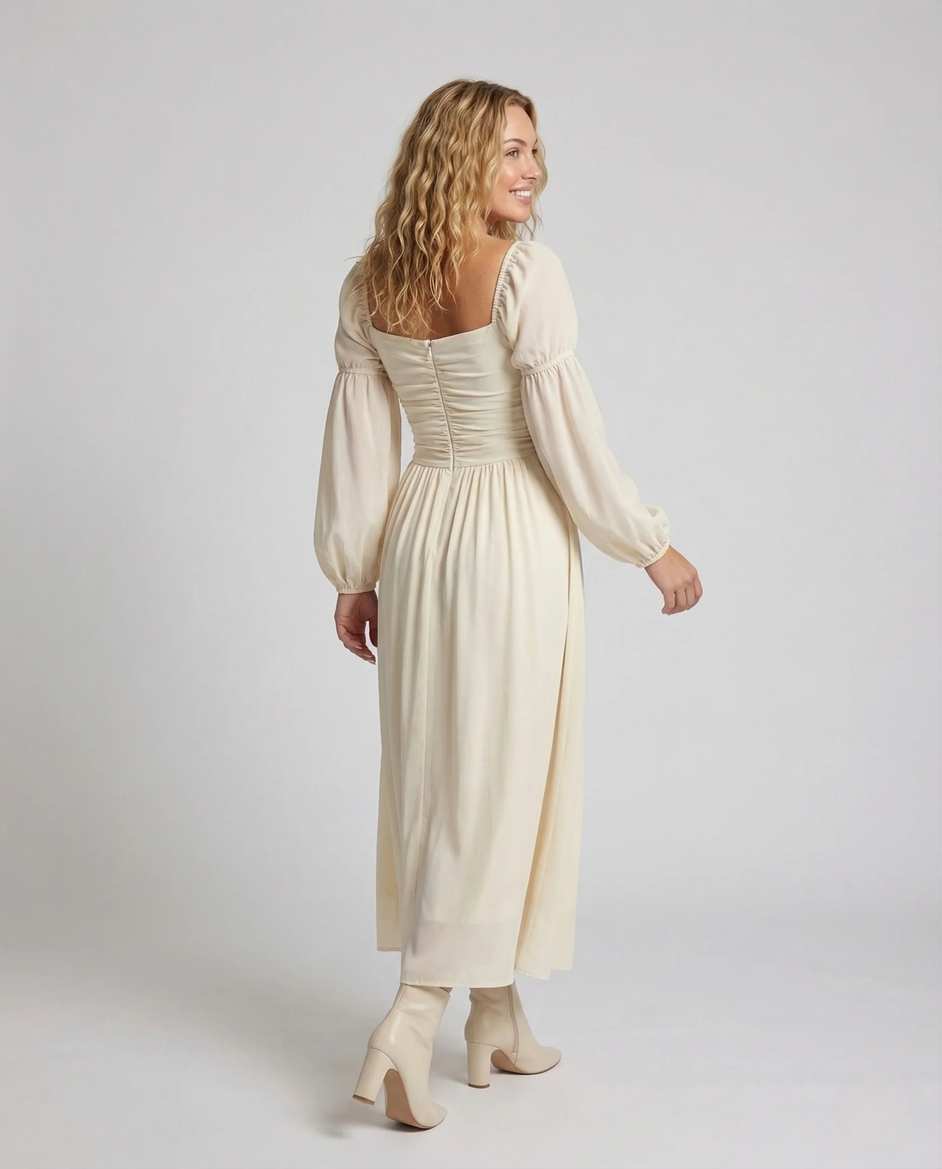 Damen Chiffon Abendkleid mit Ballonärmeln - Image 4