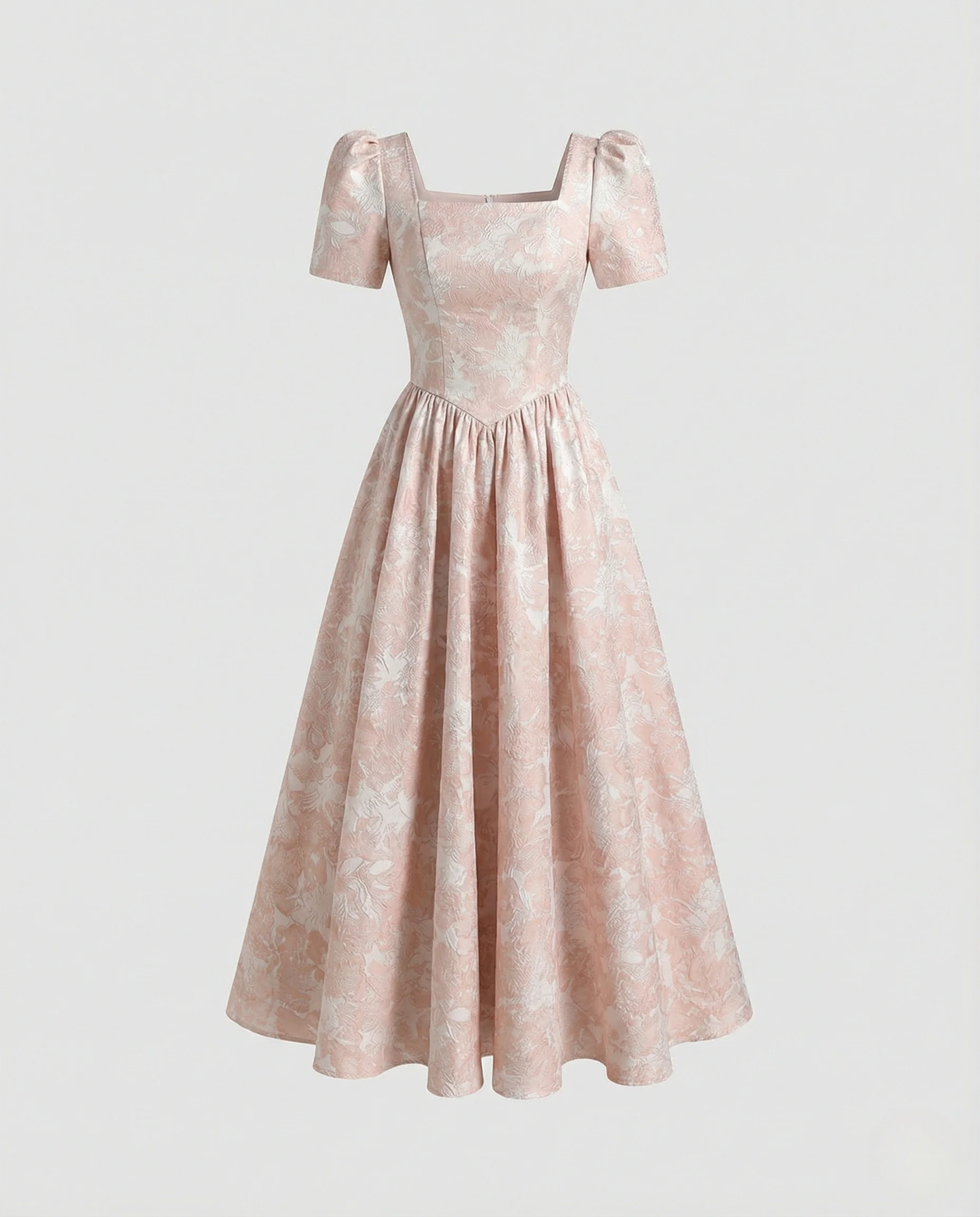 Damen Jacquard Midikleid mit Puffärmeln - Image 5